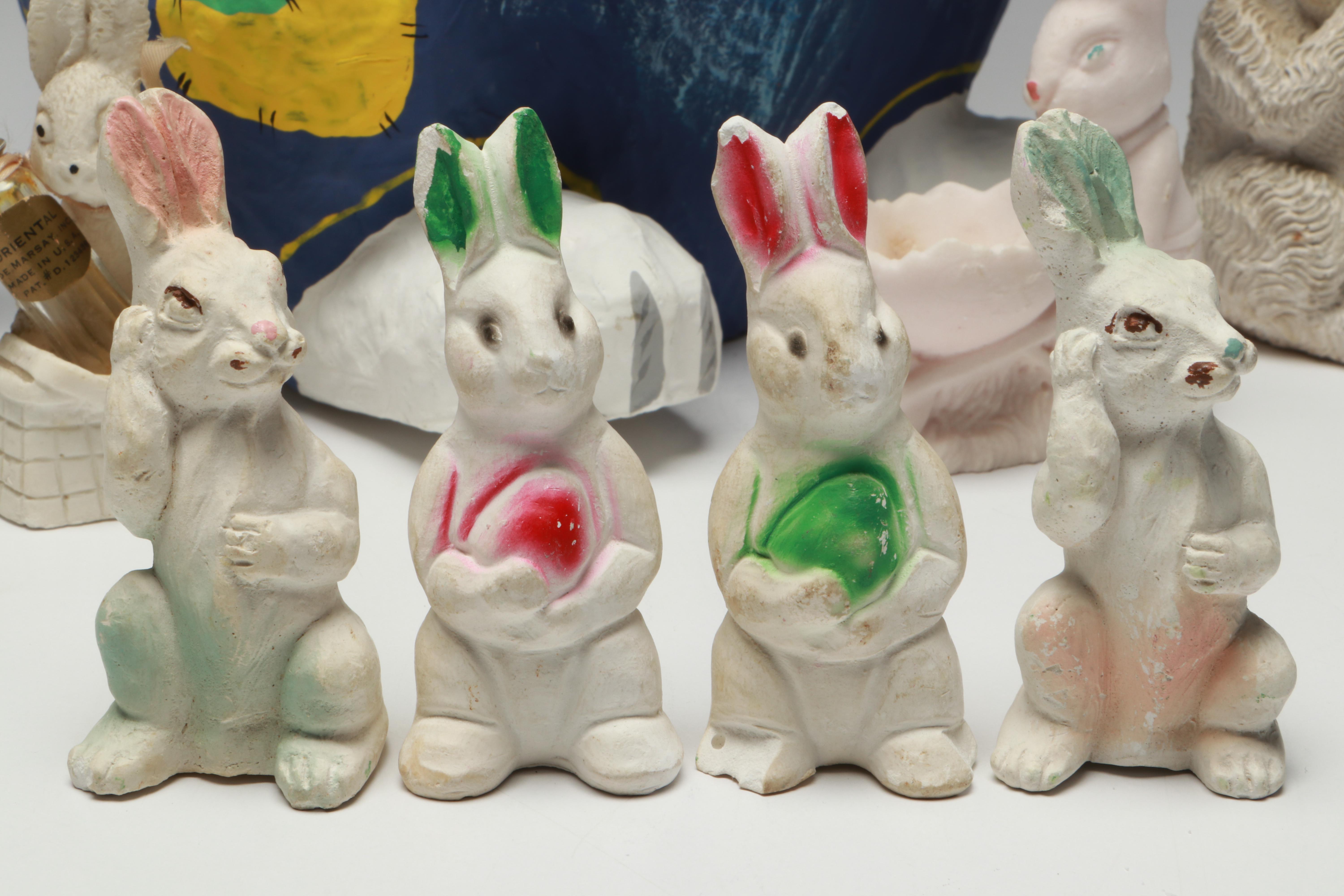 Large Papier-Mâché Easter Bunny and More Figurines, Mid to Late 20th Century