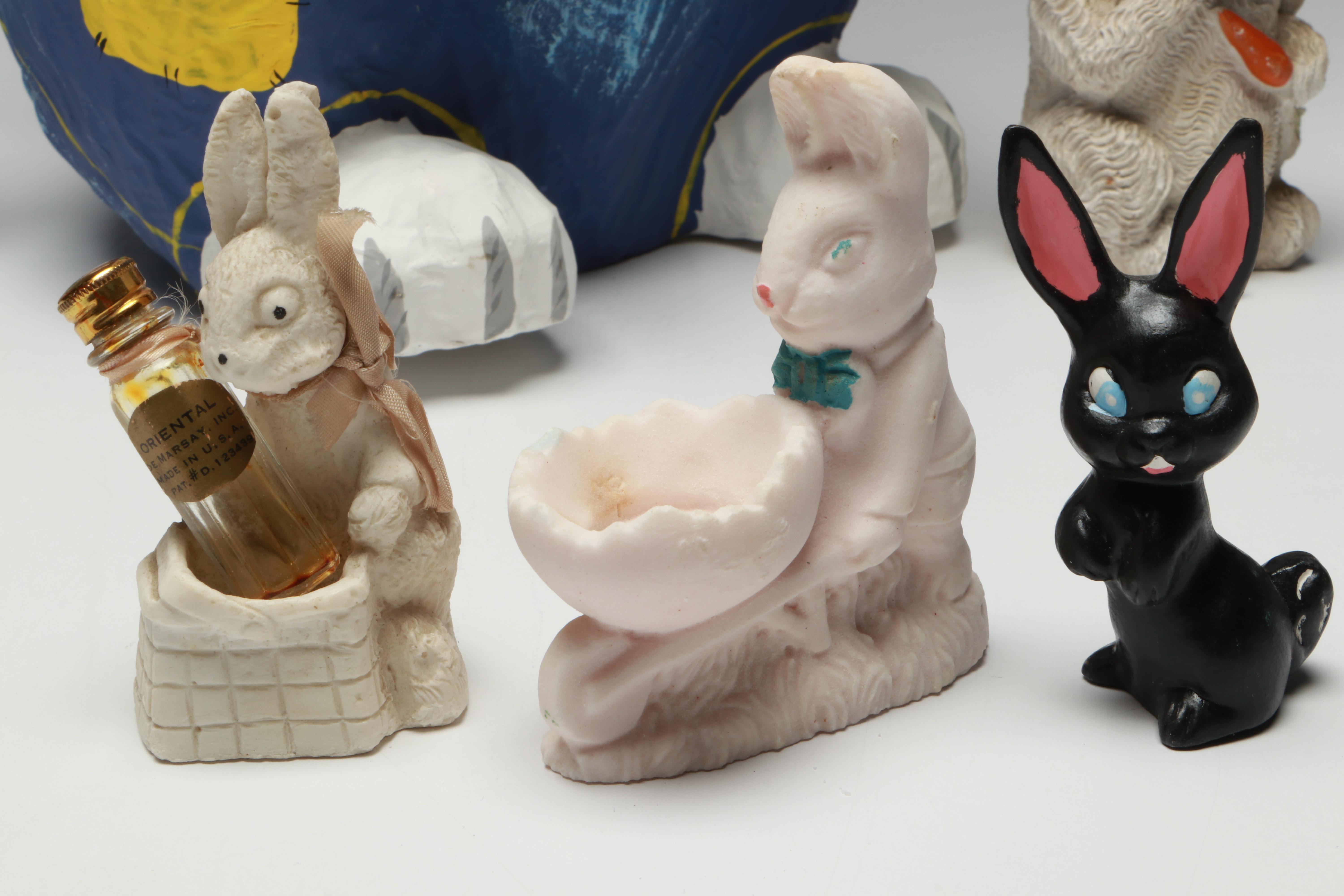 Large Papier-Mâché Easter Bunny and More Figurines, Mid to Late 20th Century
