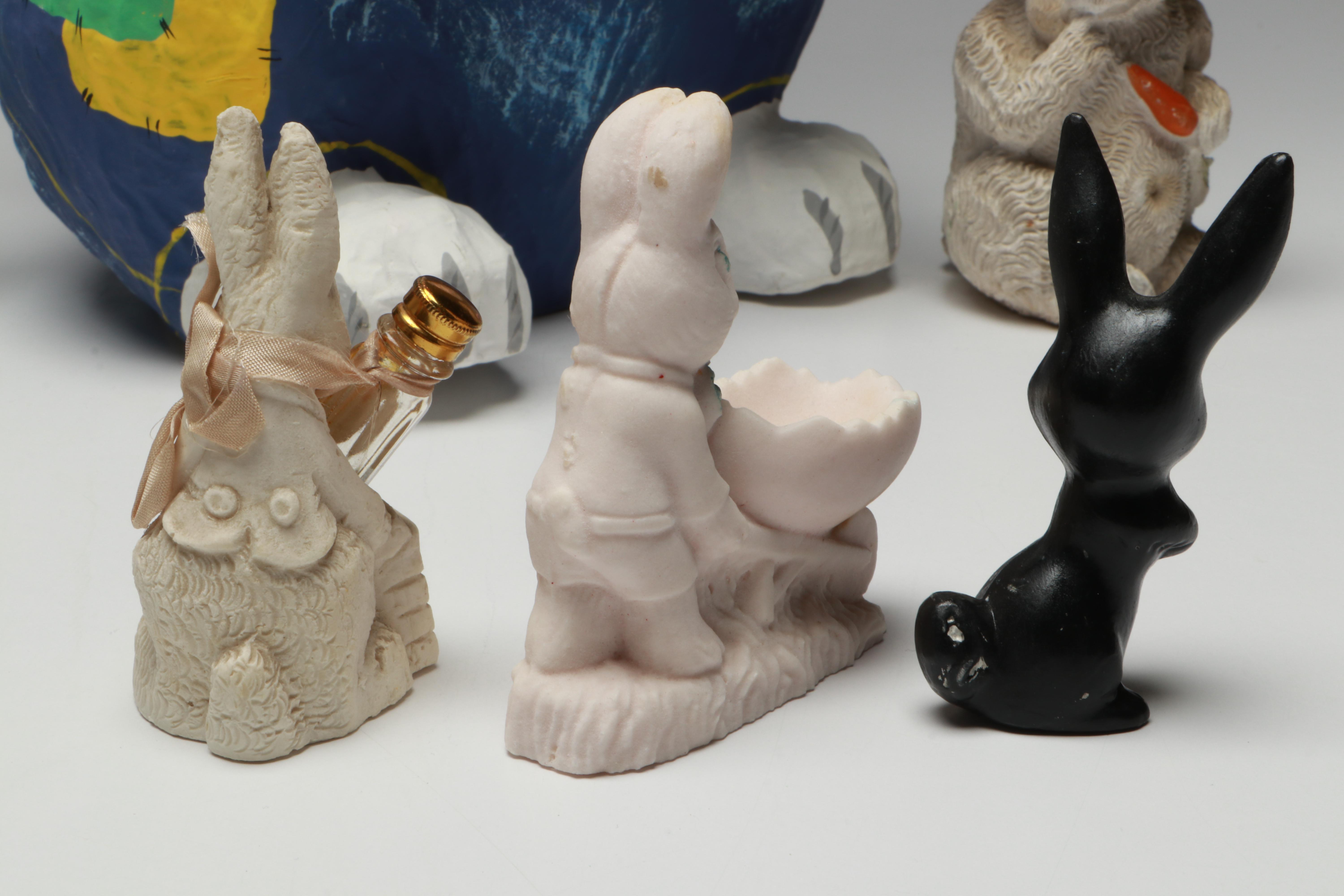Large Papier-Mâché Easter Bunny and More Figurines, Mid to Late 20th Century