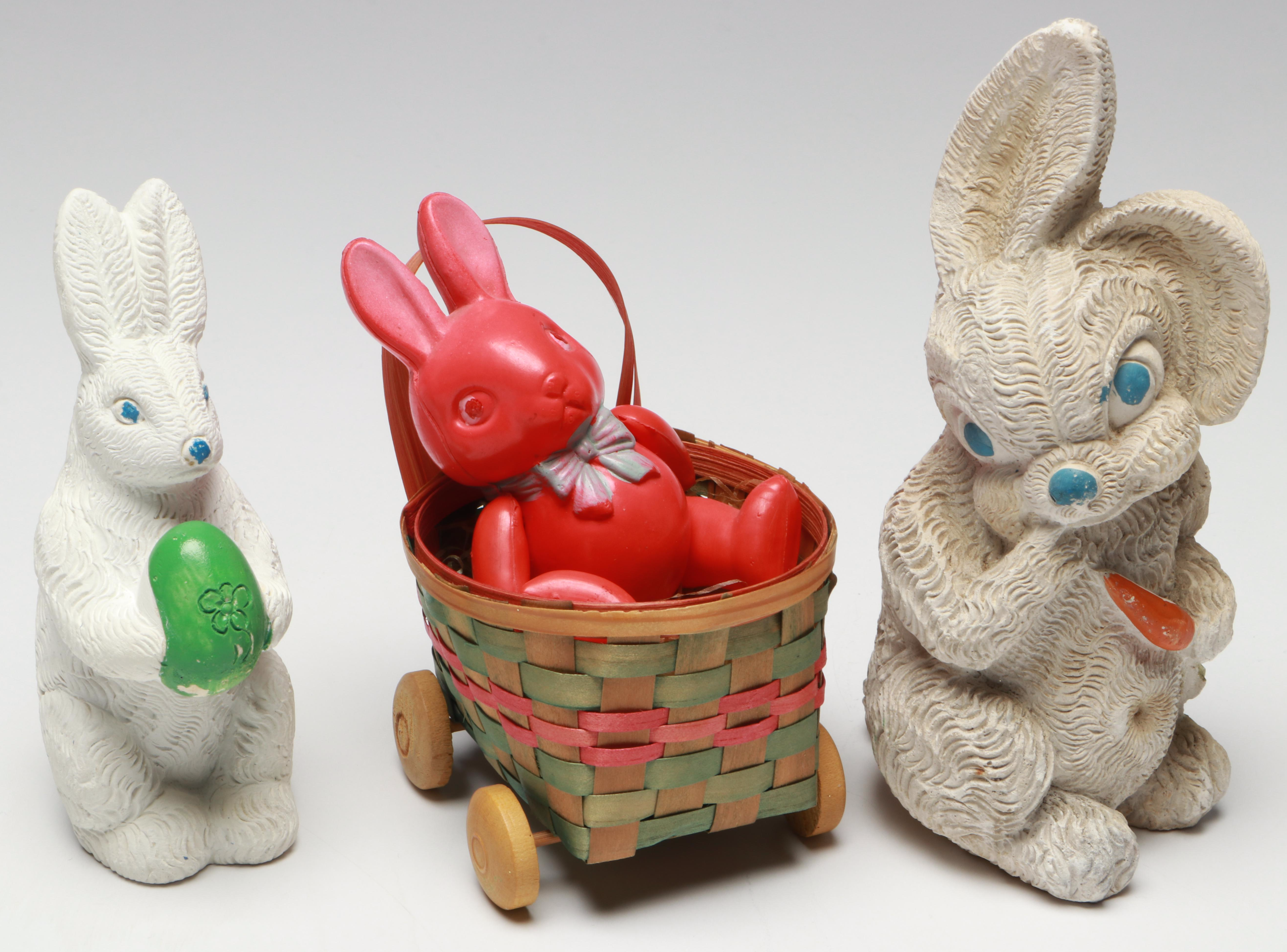 Large Papier-Mâché Easter Bunny and More Figurines, Mid to Late 20th Century
