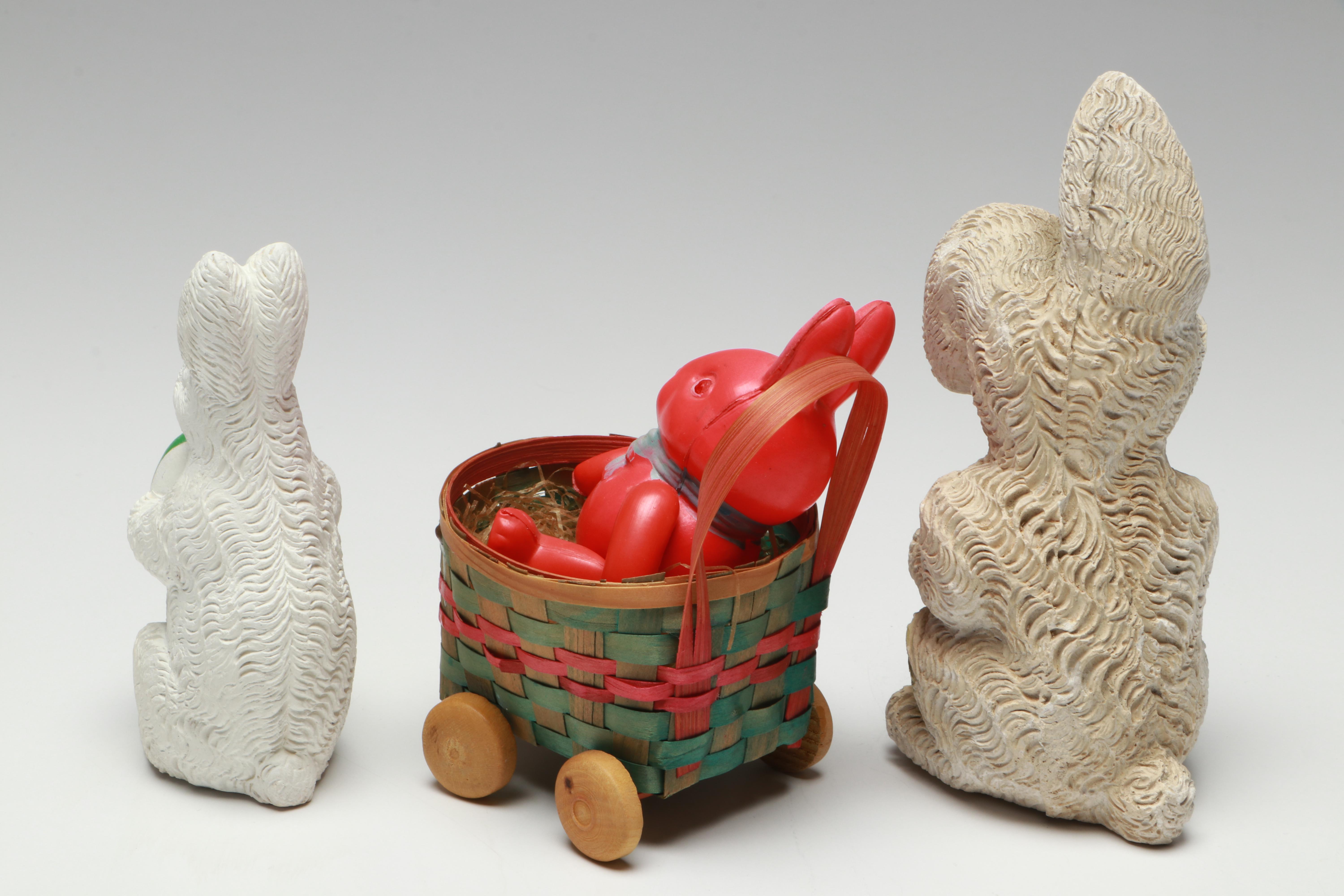 Large Papier-Mâché Easter Bunny and More Figurines, Mid to Late 20th Century