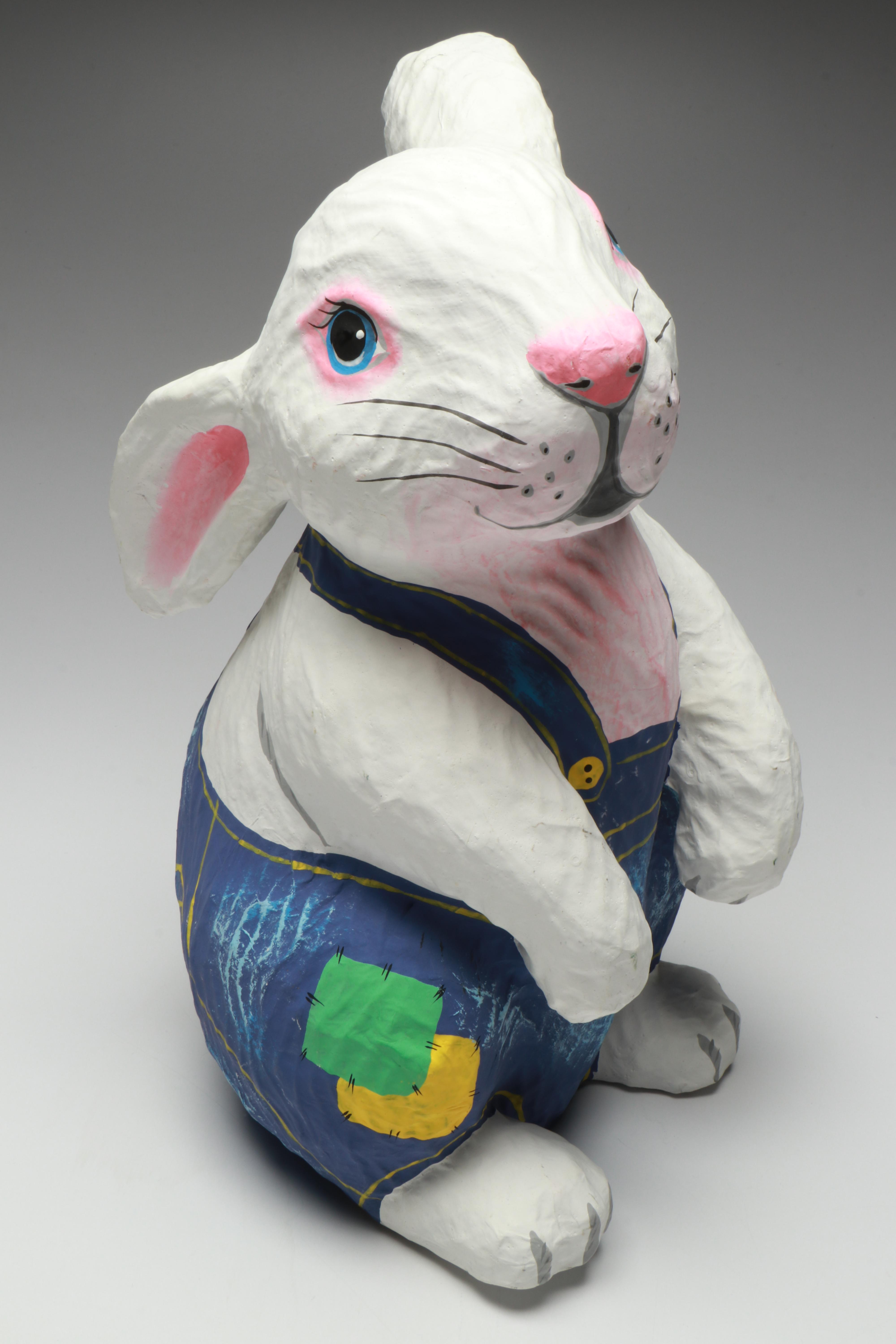 Large Papier-Mâché Easter Bunny and More Figurines, Mid to Late 20th Century
