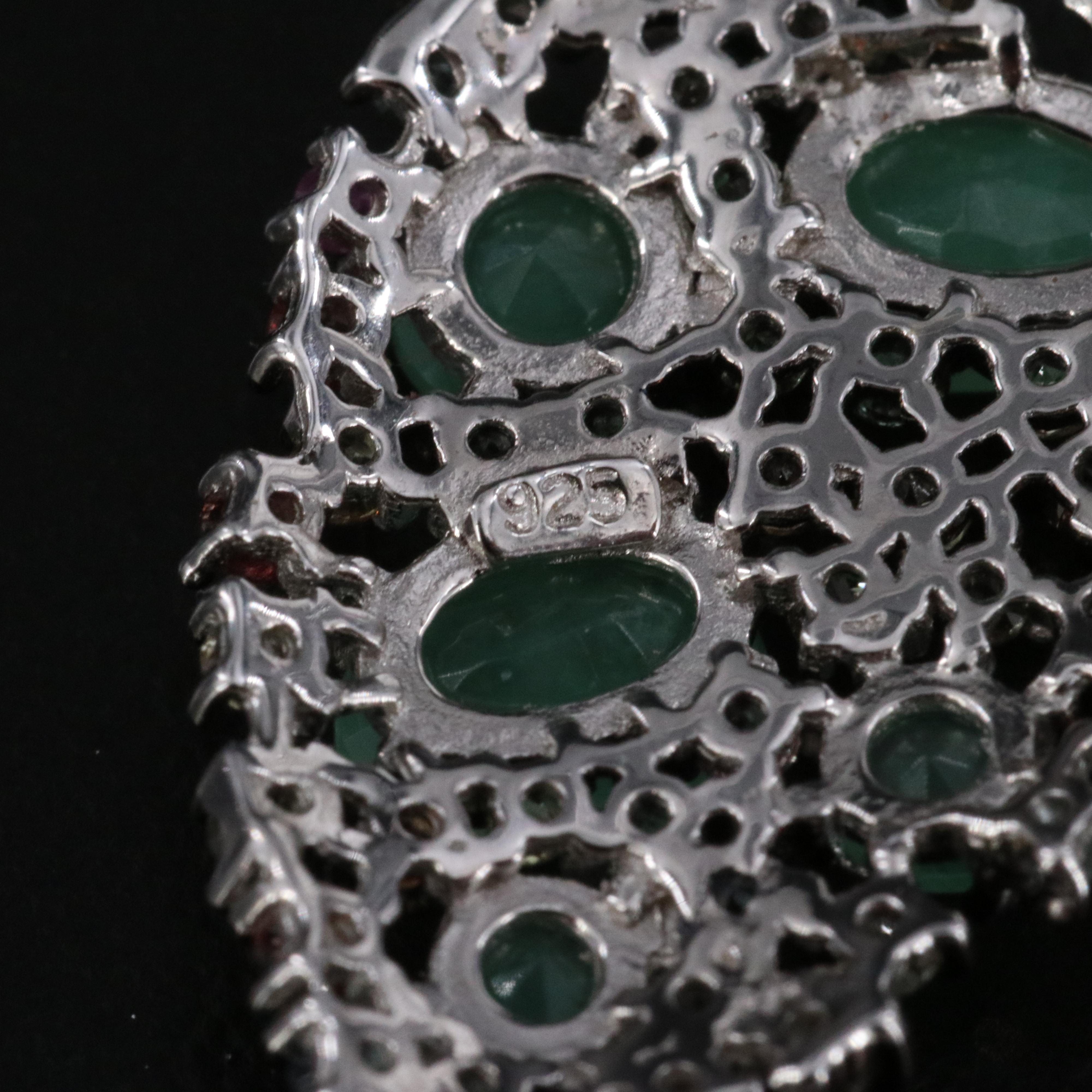 Sterling Emerald and Multicolored Sapphire Teardrop Earrings