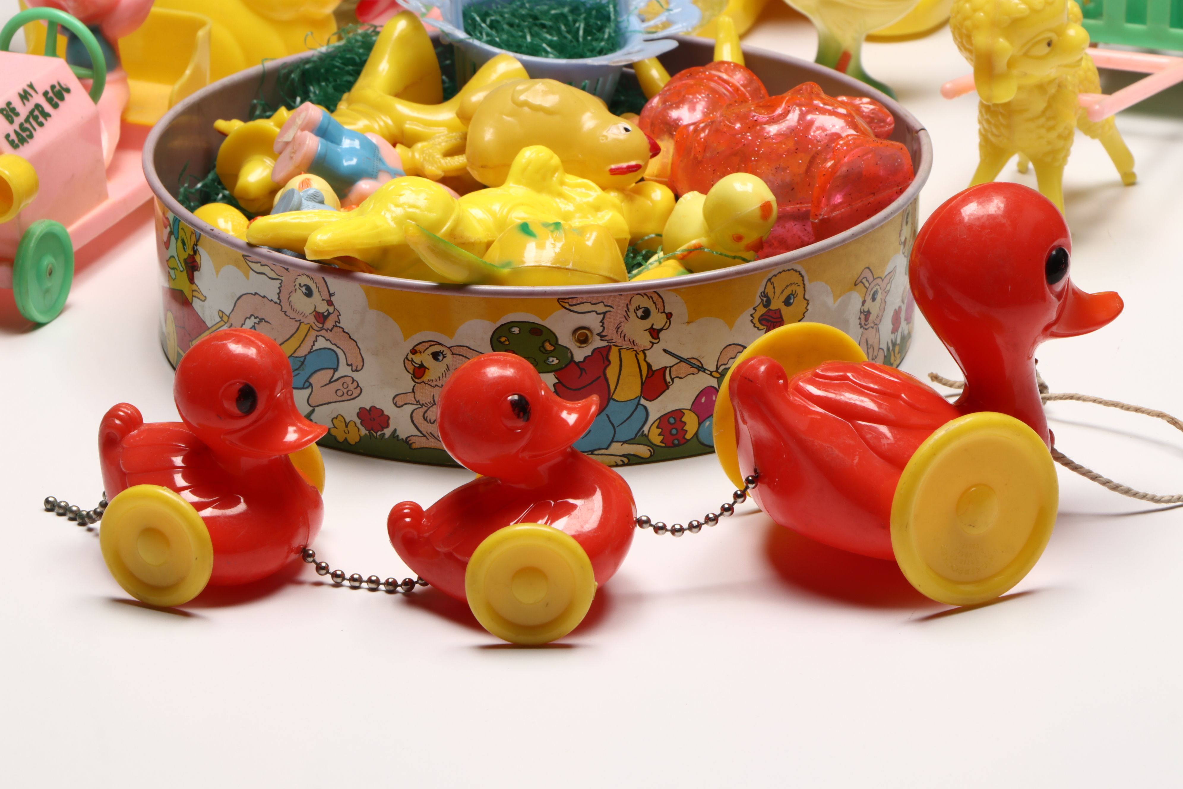 Rabbit-Shaped Bank with Other Molded Plastic Candy Boxes and Décor