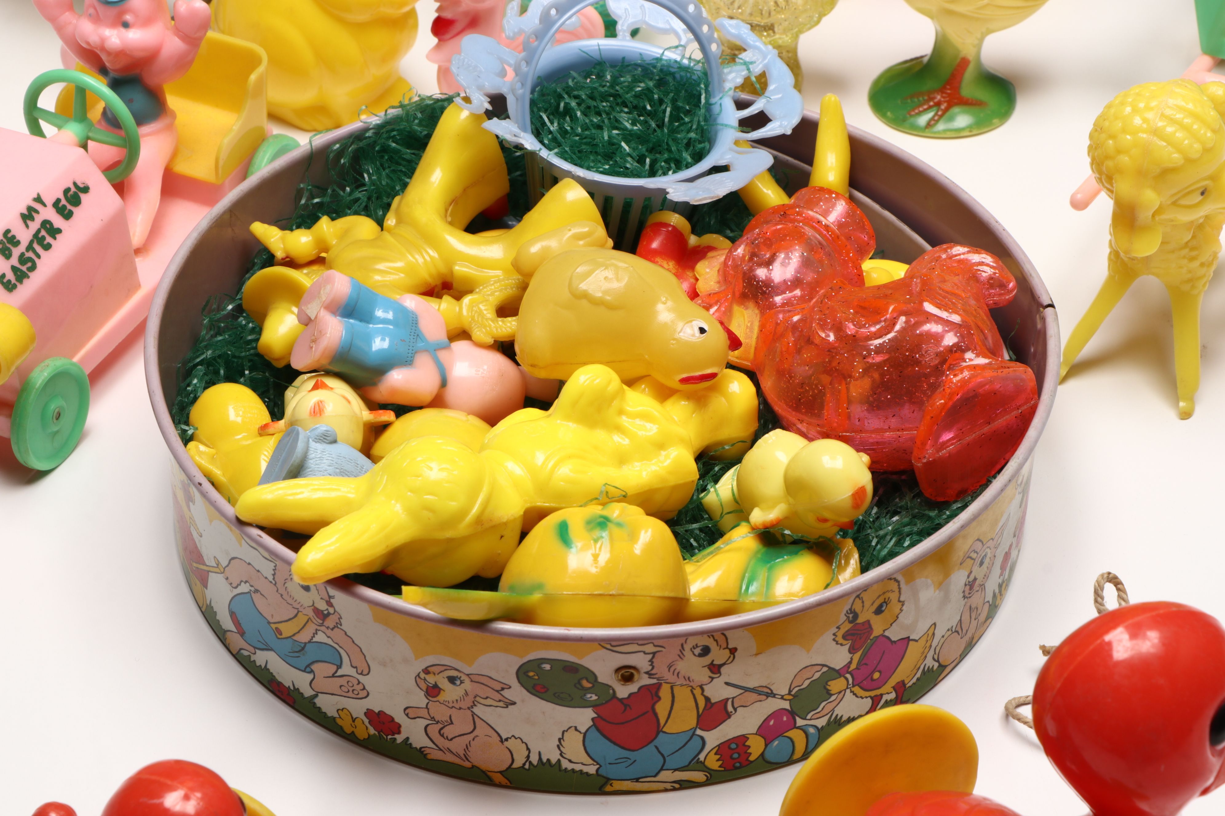 Rabbit-Shaped Bank with Other Molded Plastic Candy Boxes and Décor