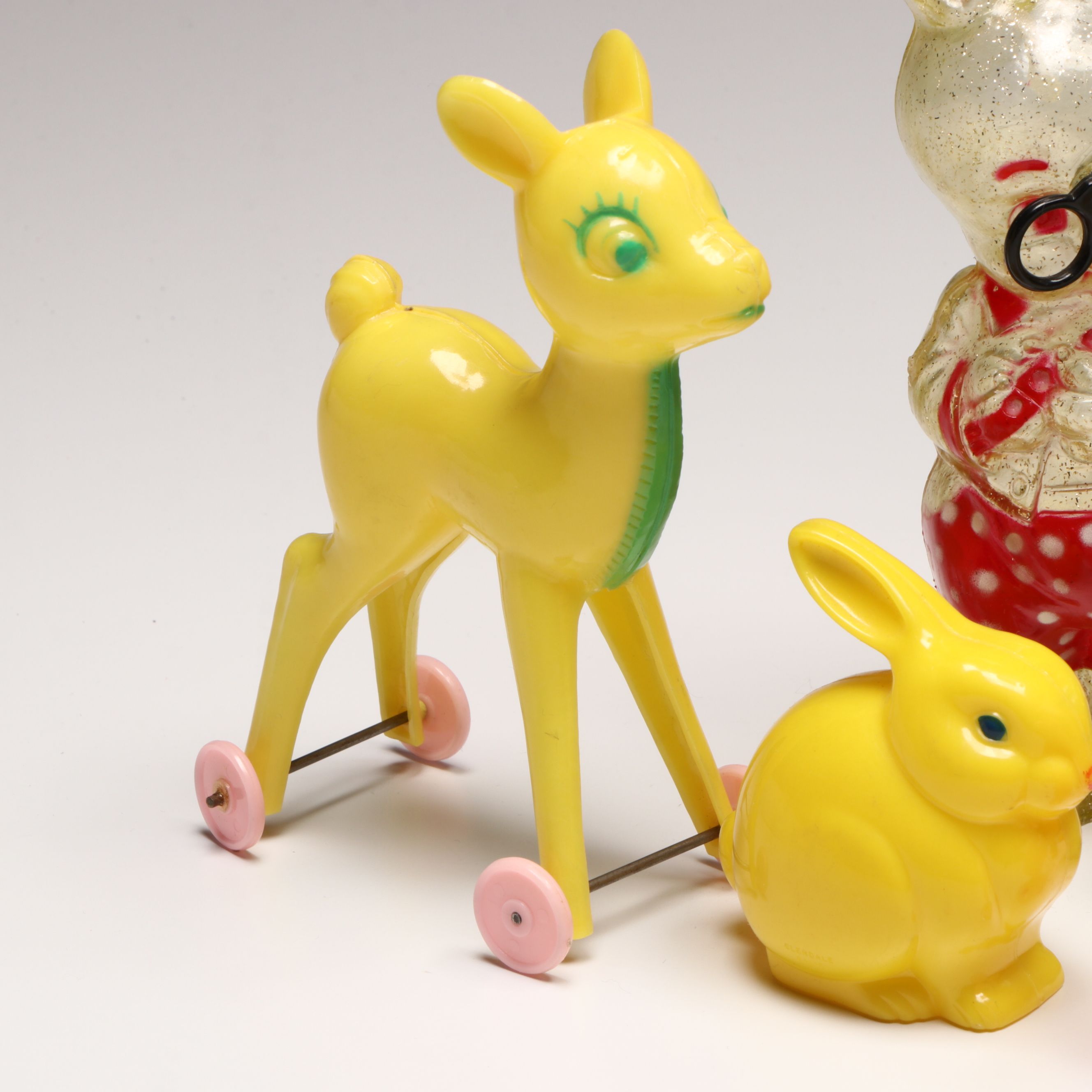 Rabbit-Shaped Bank with Other Molded Plastic Candy Boxes and Décor