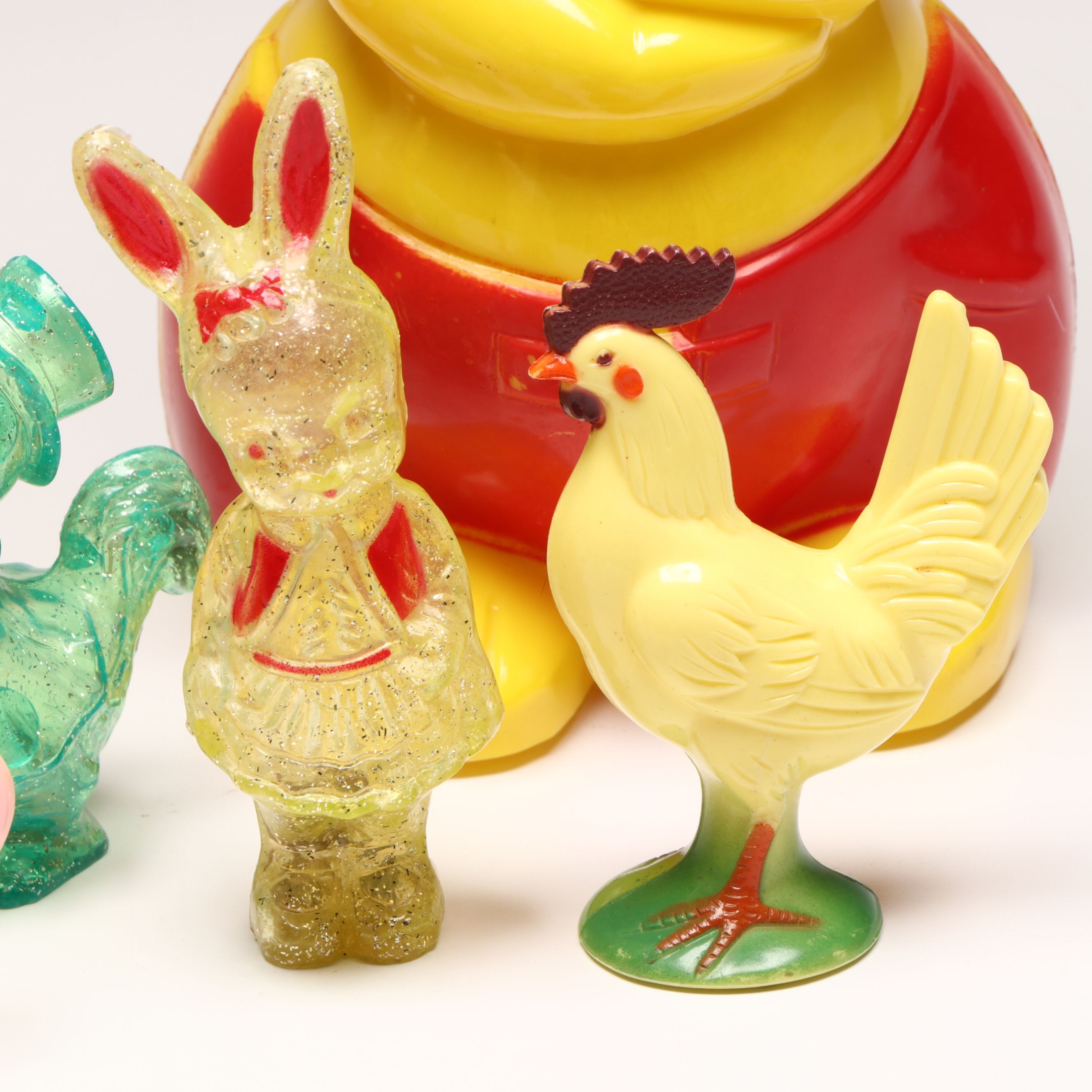 Rabbit-Shaped Bank with Other Molded Plastic Candy Boxes and Décor