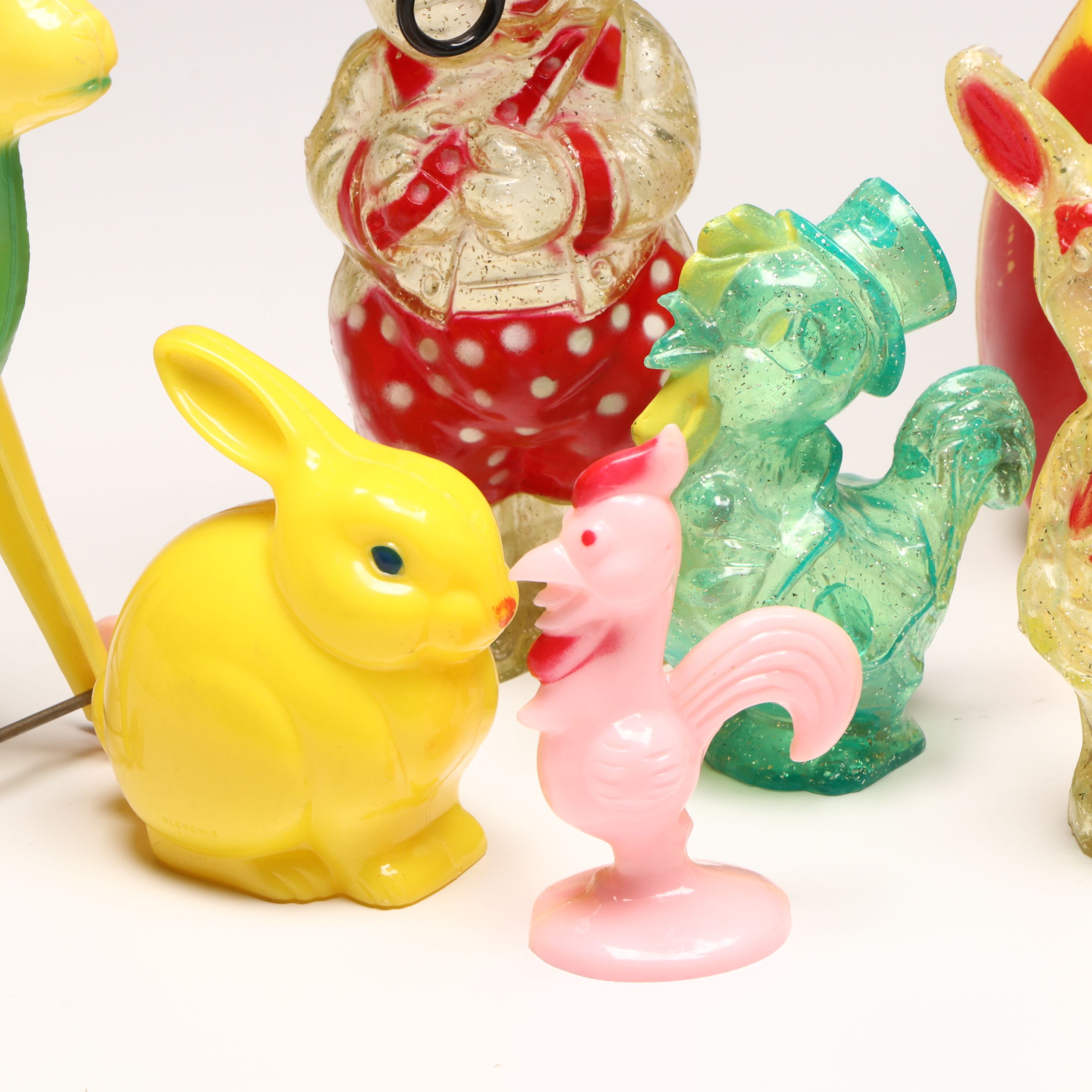 Rabbit-Shaped Bank with Other Molded Plastic Candy Boxes and Décor
