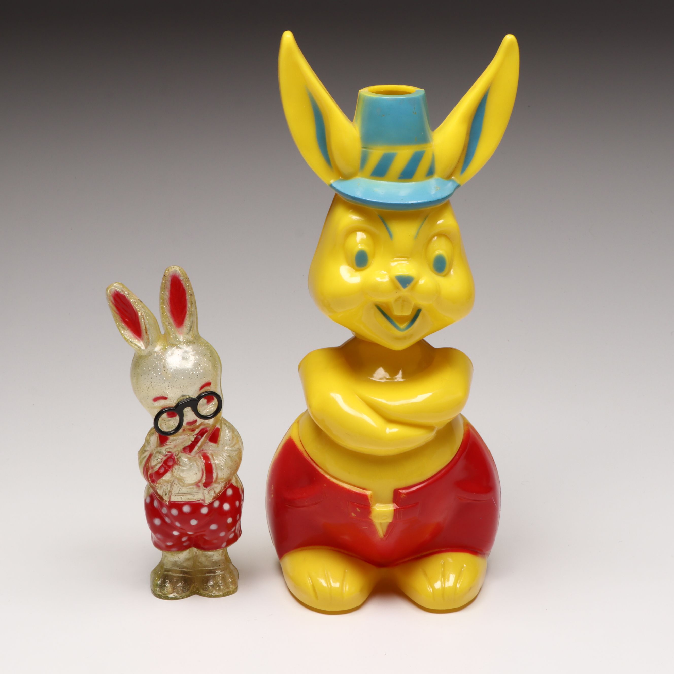 Rabbit-Shaped Bank with Other Molded Plastic Candy Boxes and Décor