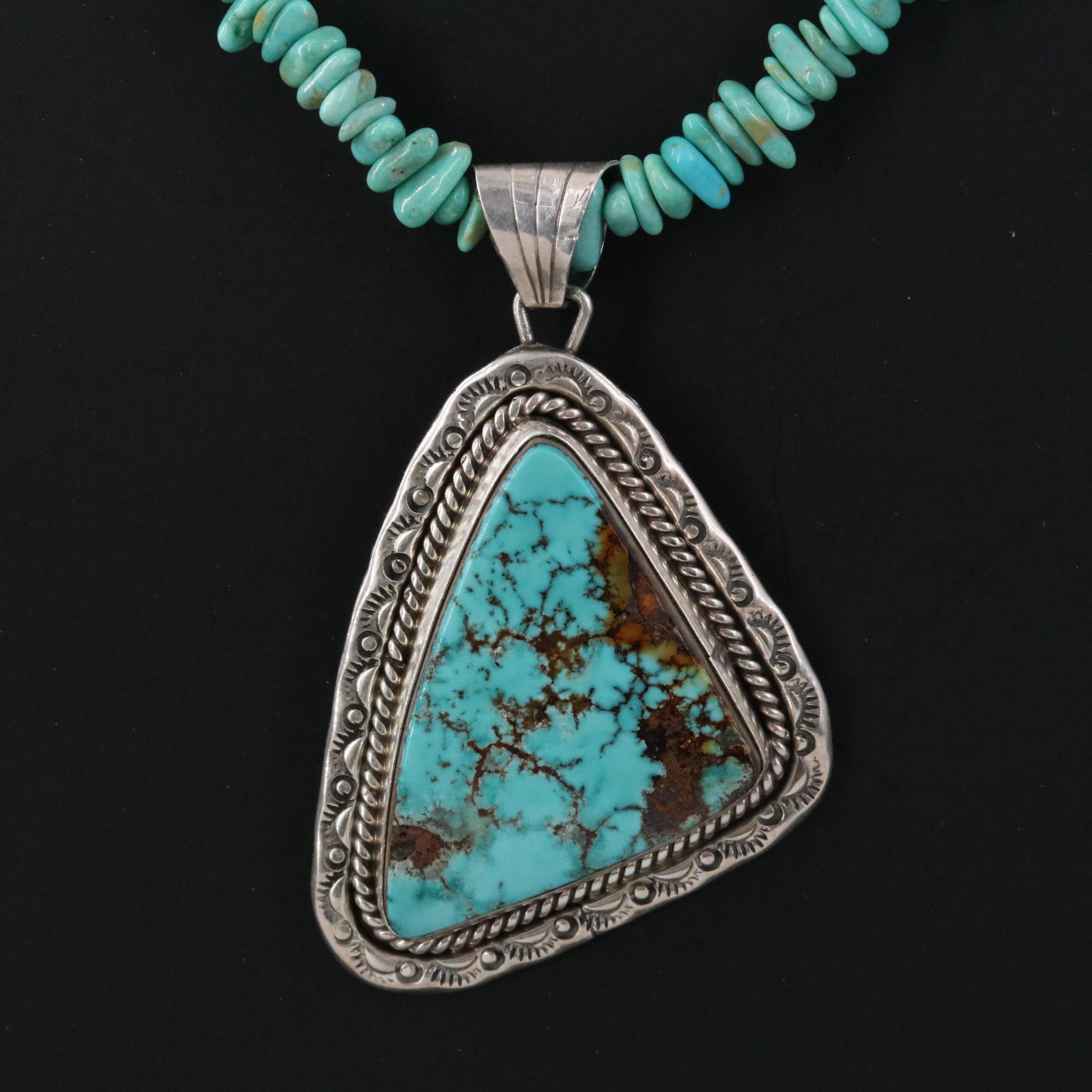 Rhoda Jack Navajo Diné Sterling Turquoise Pendant and Necklace