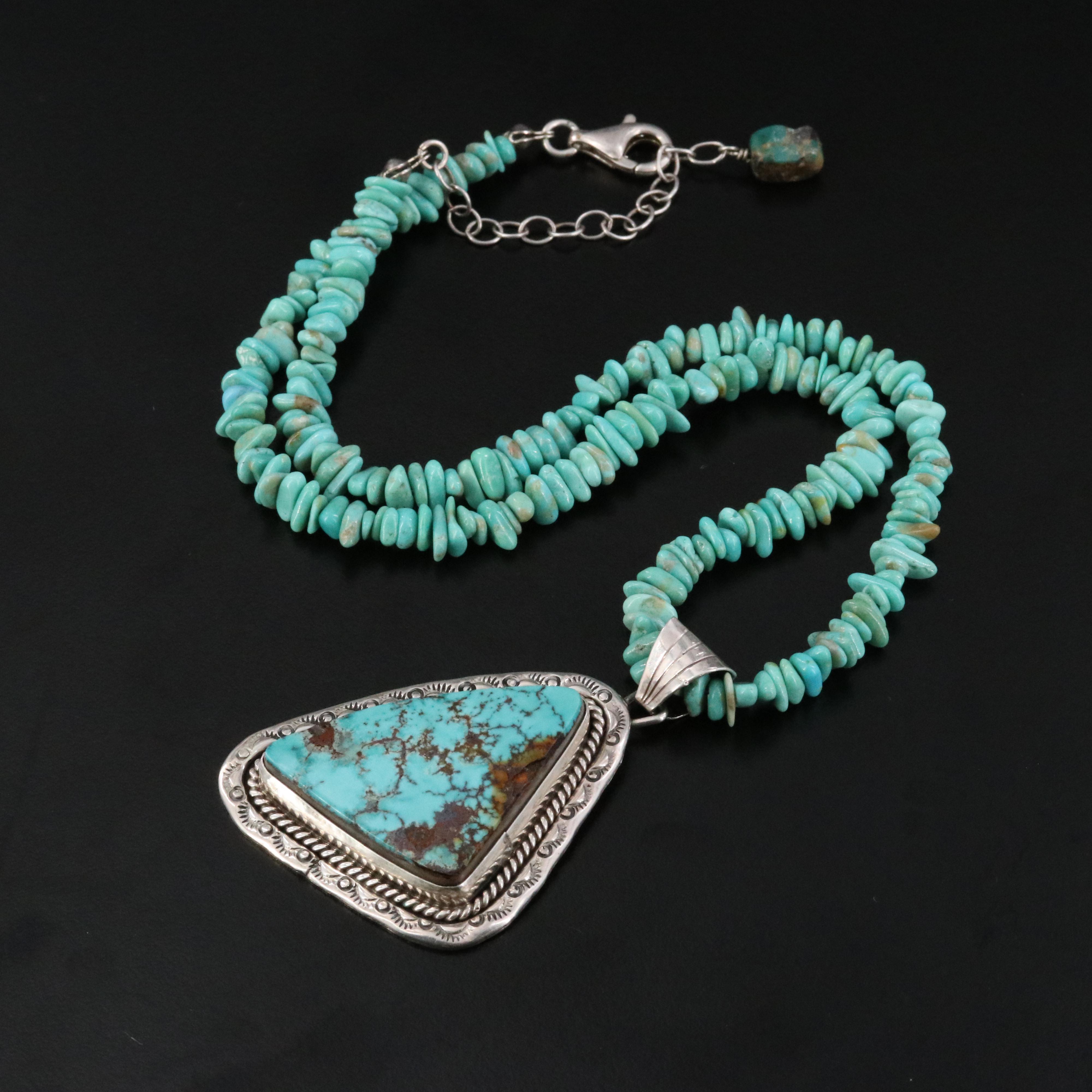 Rhoda Jack Navajo Diné Sterling Turquoise Pendant and Necklace