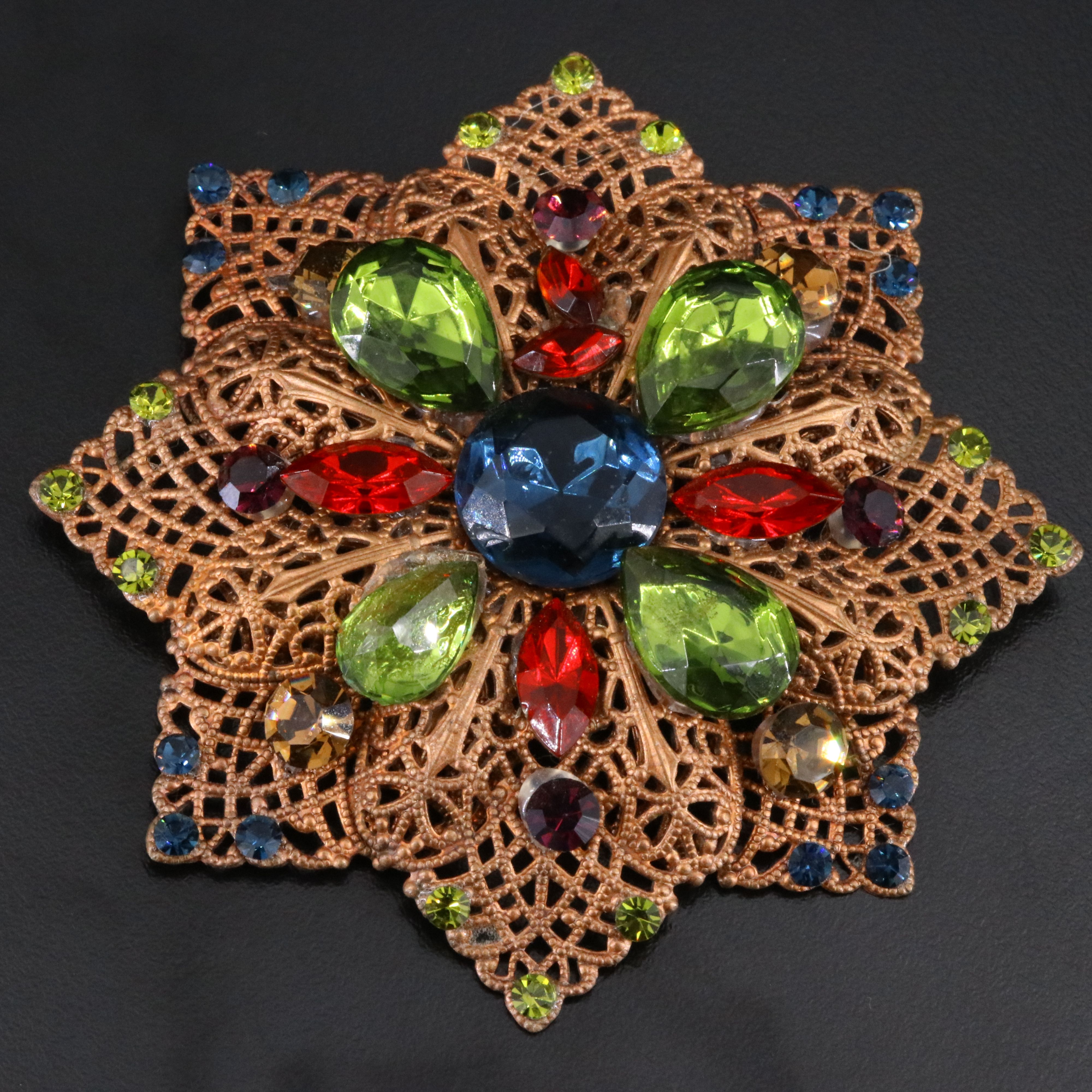 Large Jewel Tone Glass Brooch