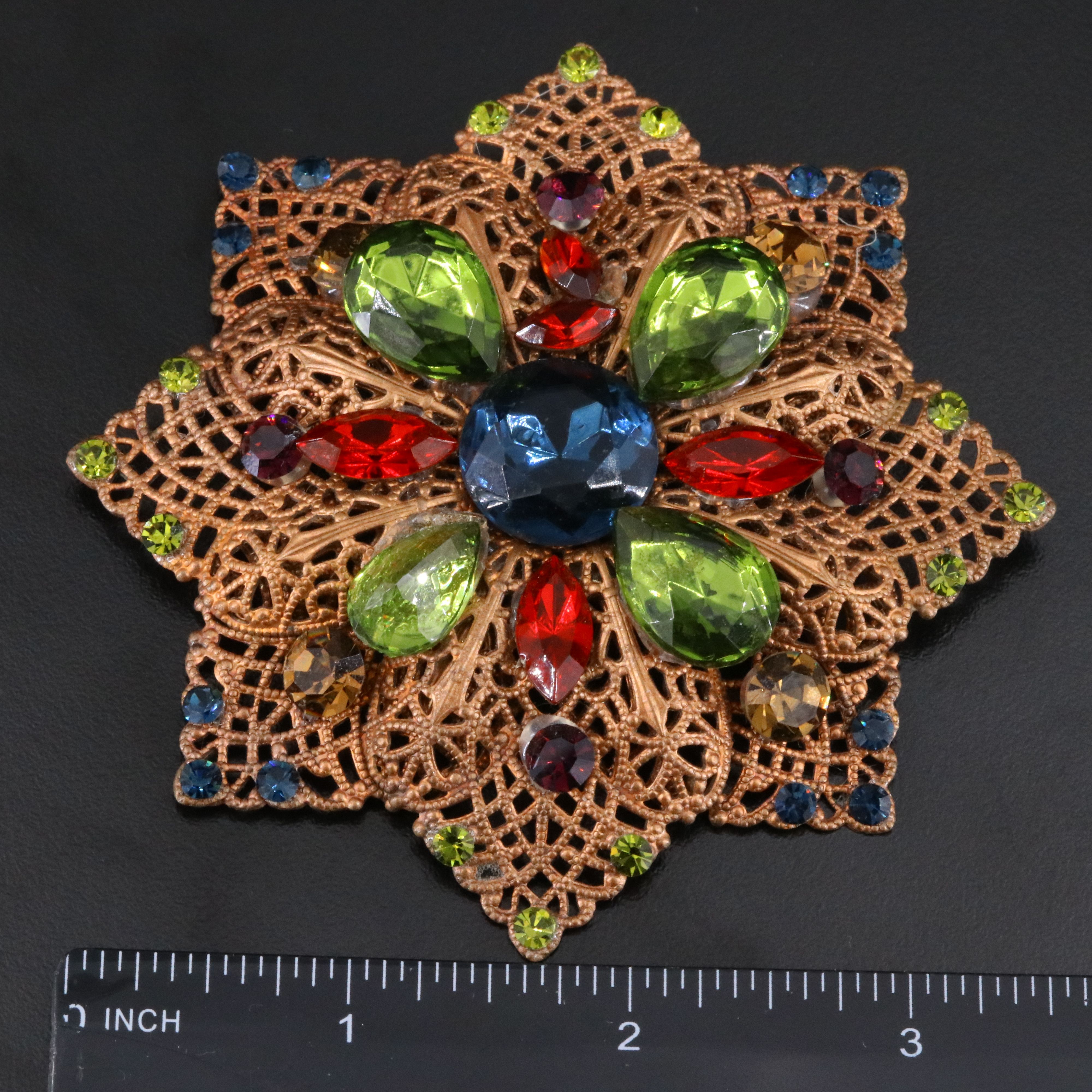 Large Jewel Tone Glass Brooch