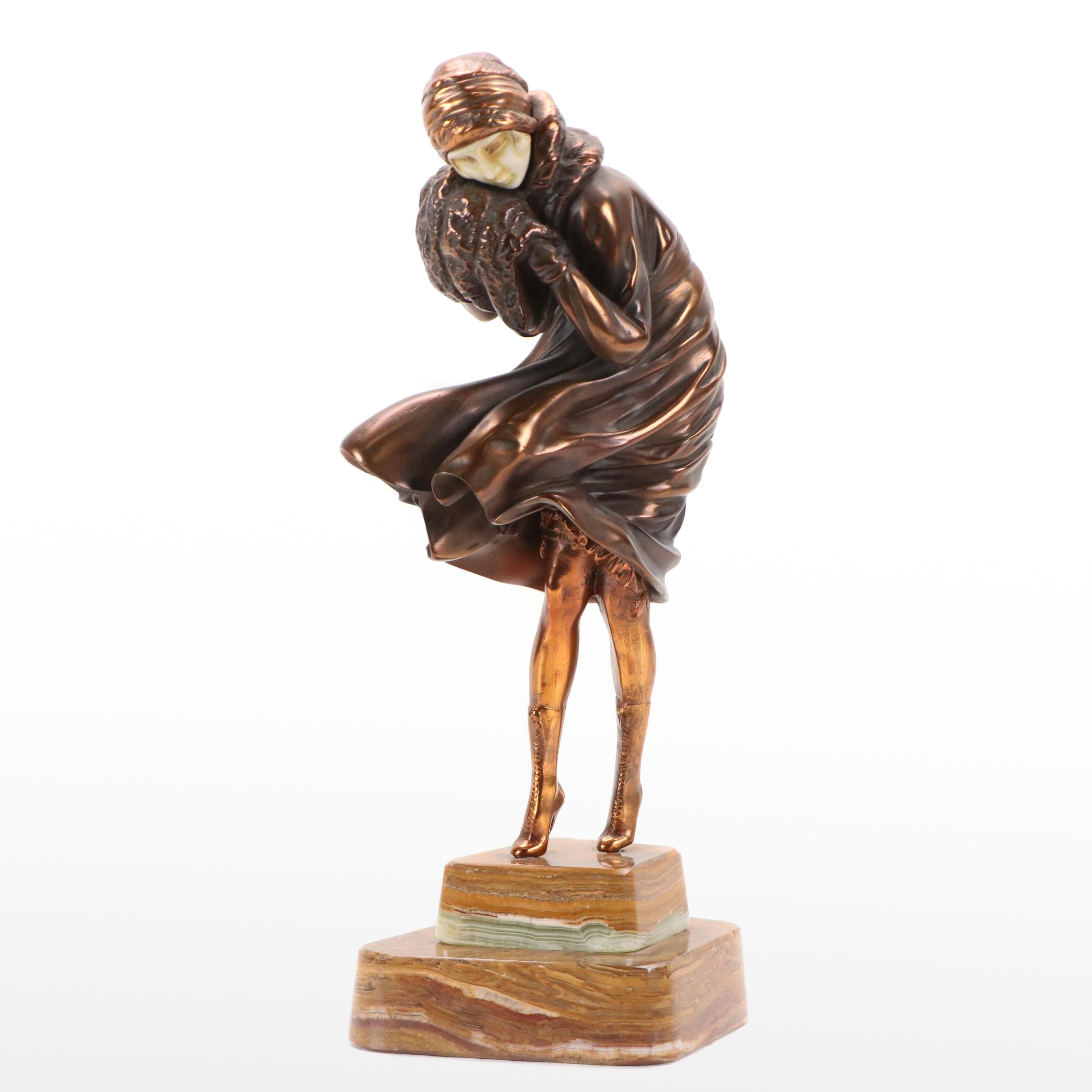 In the Style of Demetre H. Chiparus Sculpture "The Squall," Late 20th Century