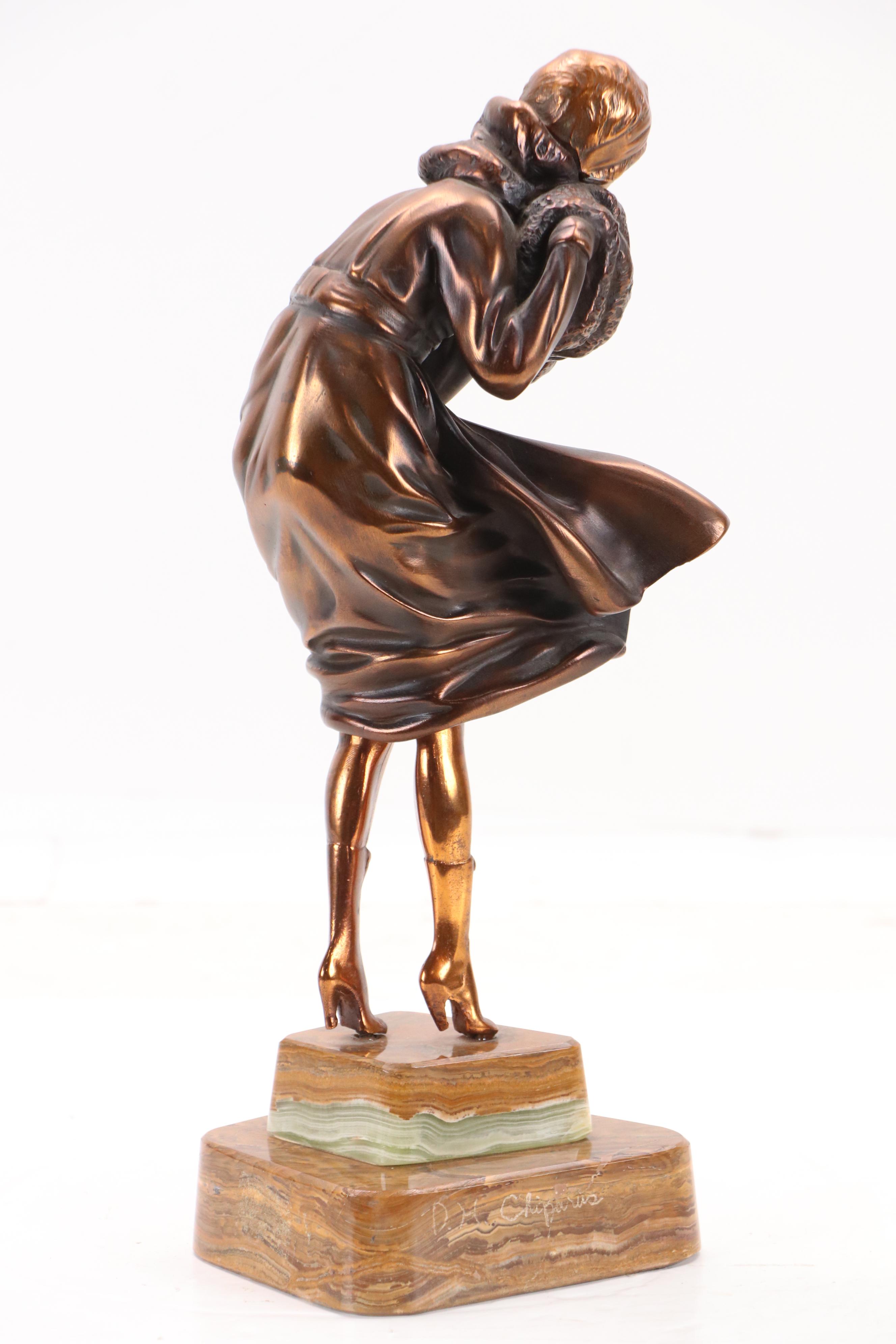 In the Style of Demetre H. Chiparus Sculpture "The Squall," Late 20th Century