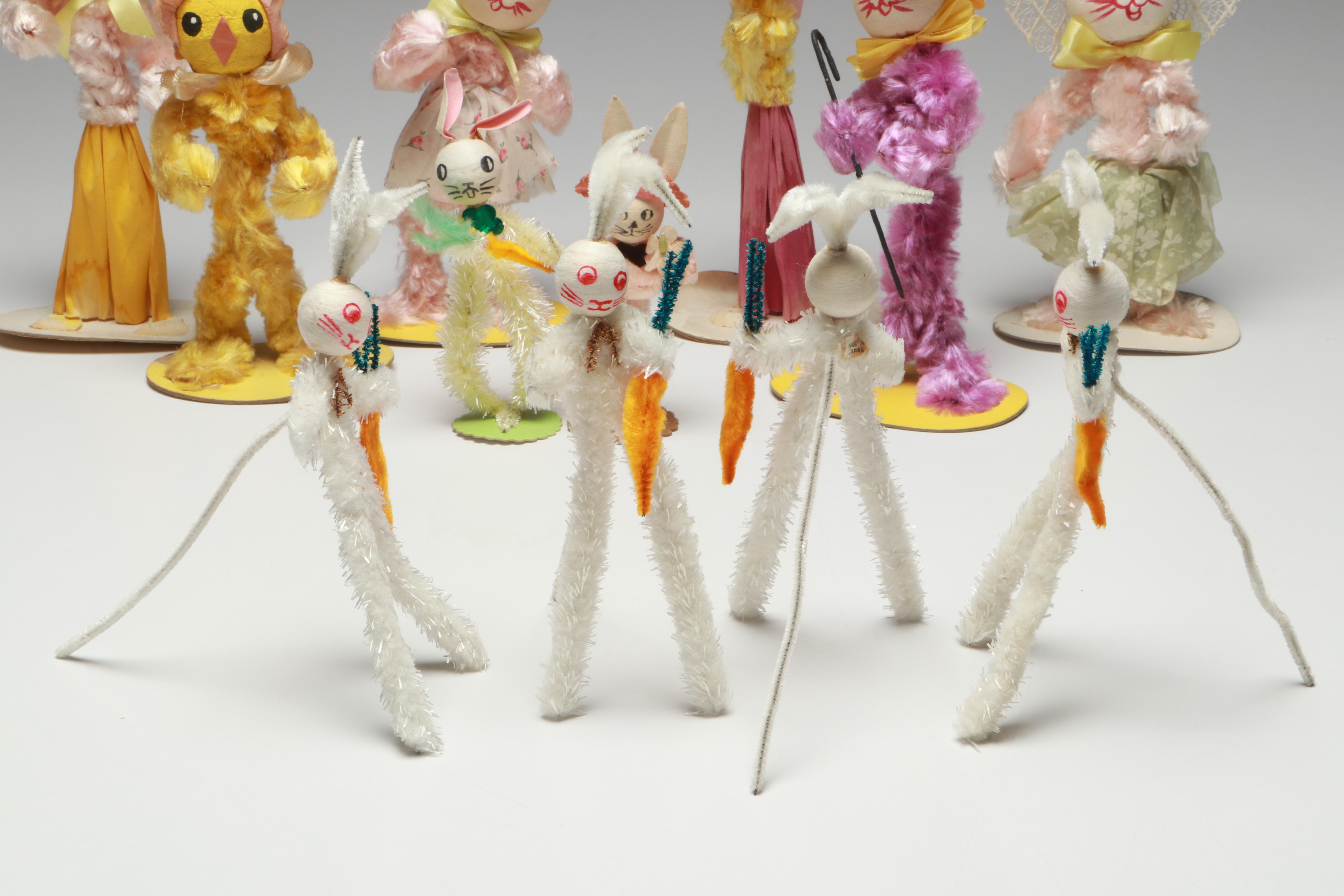 Vintage Handcrafted Easter Bunny and Chick Figurines, Mid-20th Century