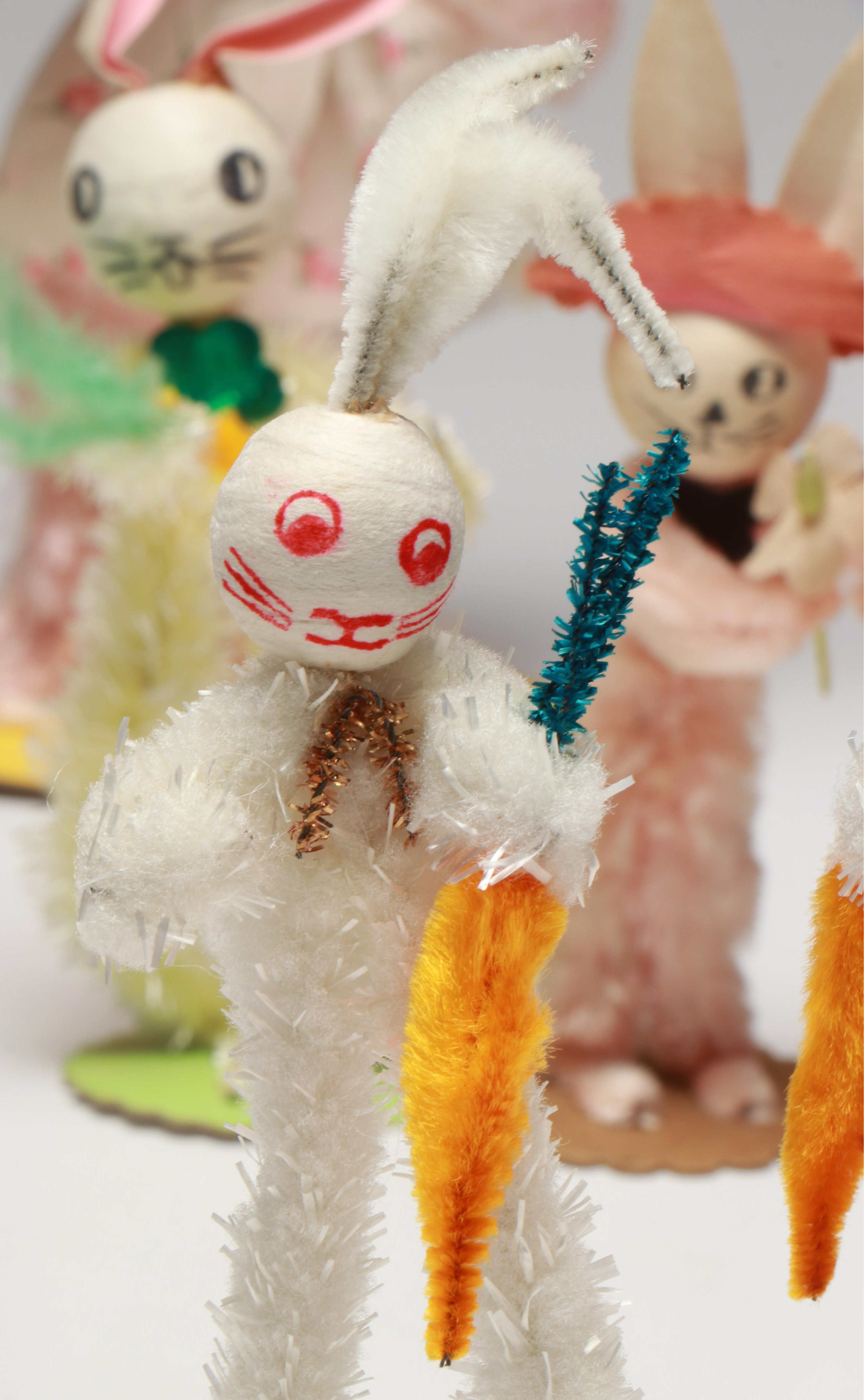 Vintage Handcrafted Easter Bunny and Chick Figurines, Mid-20th Century