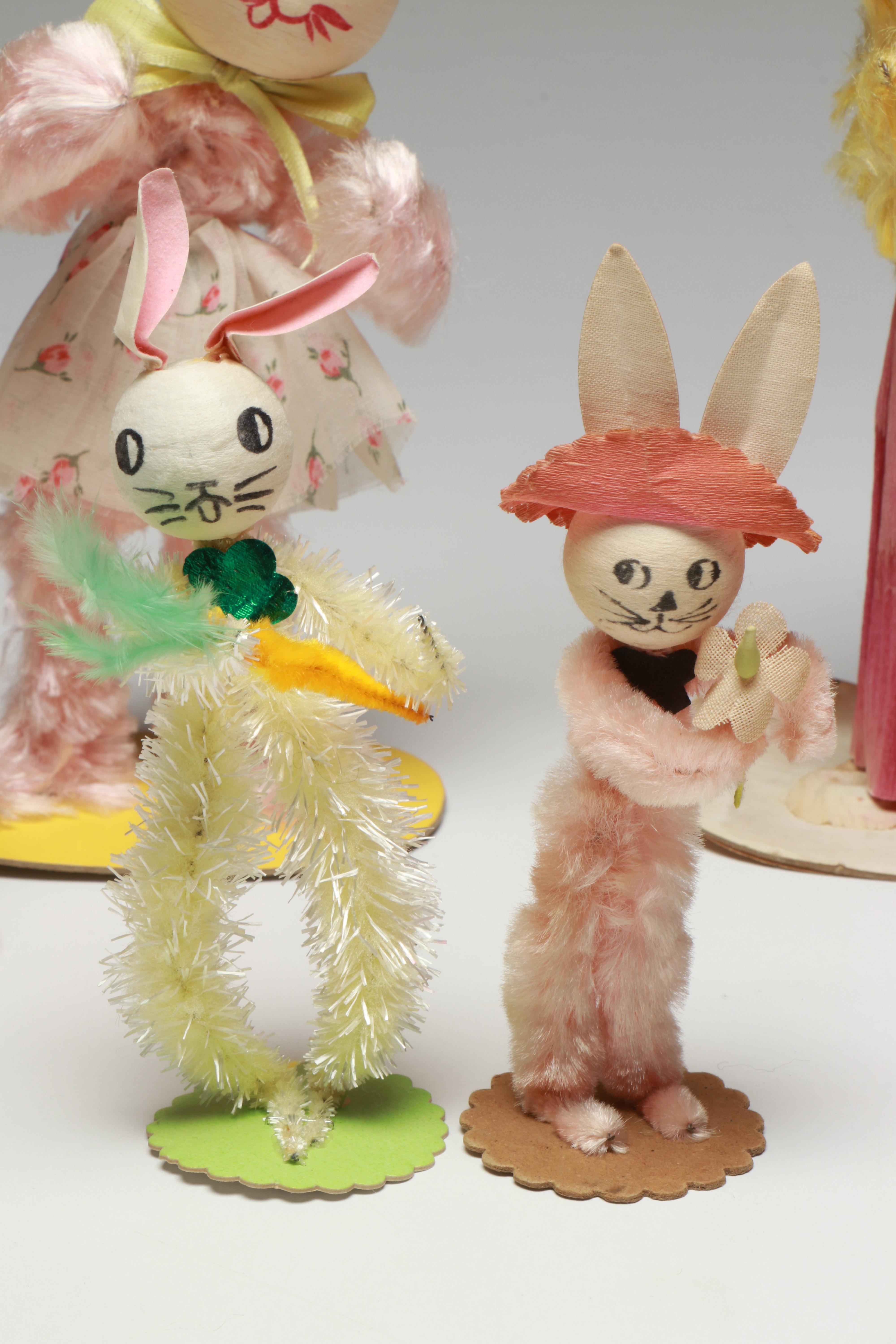 Vintage Handcrafted Easter Bunny and Chick Figurines, Mid-20th Century