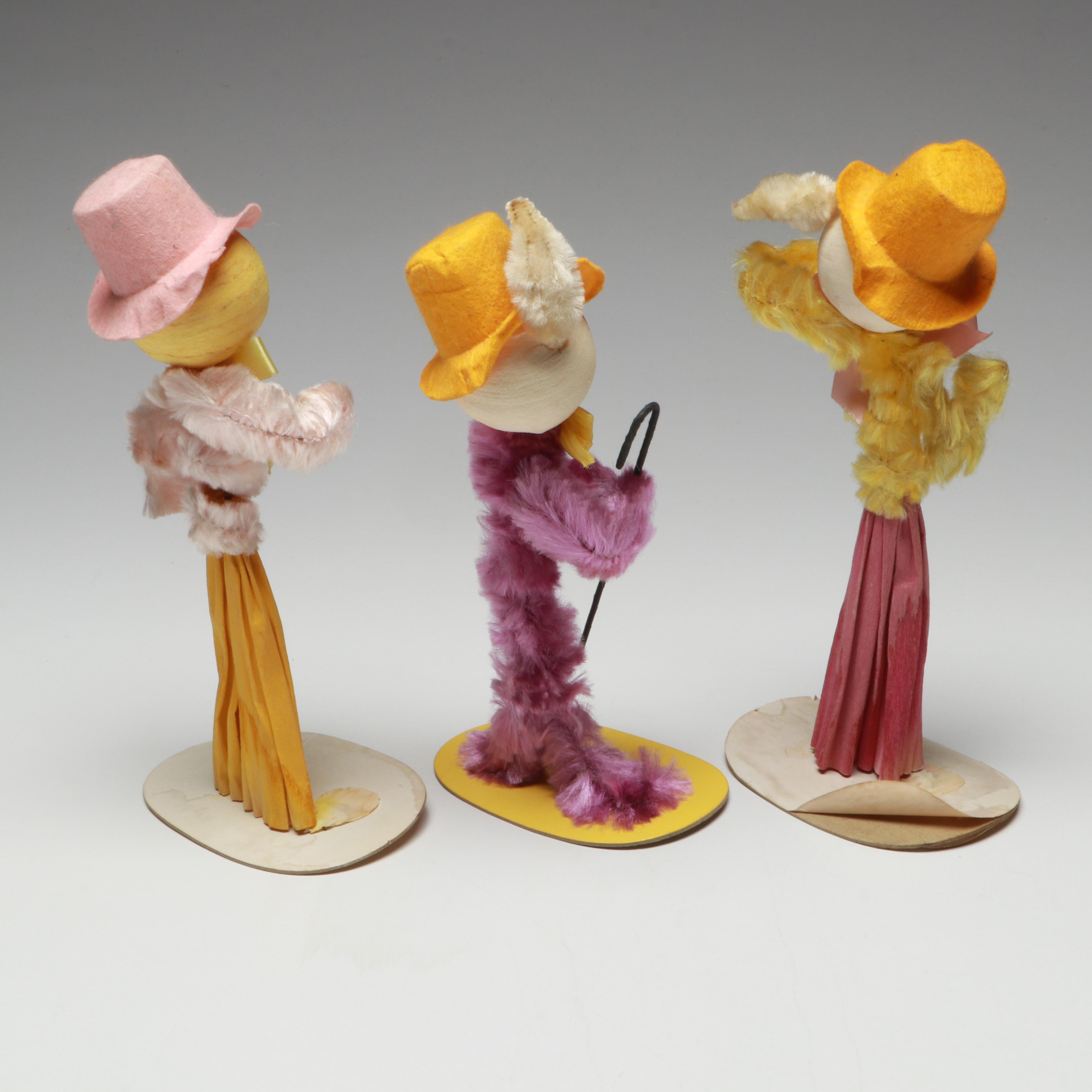 Vintage Handcrafted Easter Bunny and Chick Figurines, Mid-20th Century