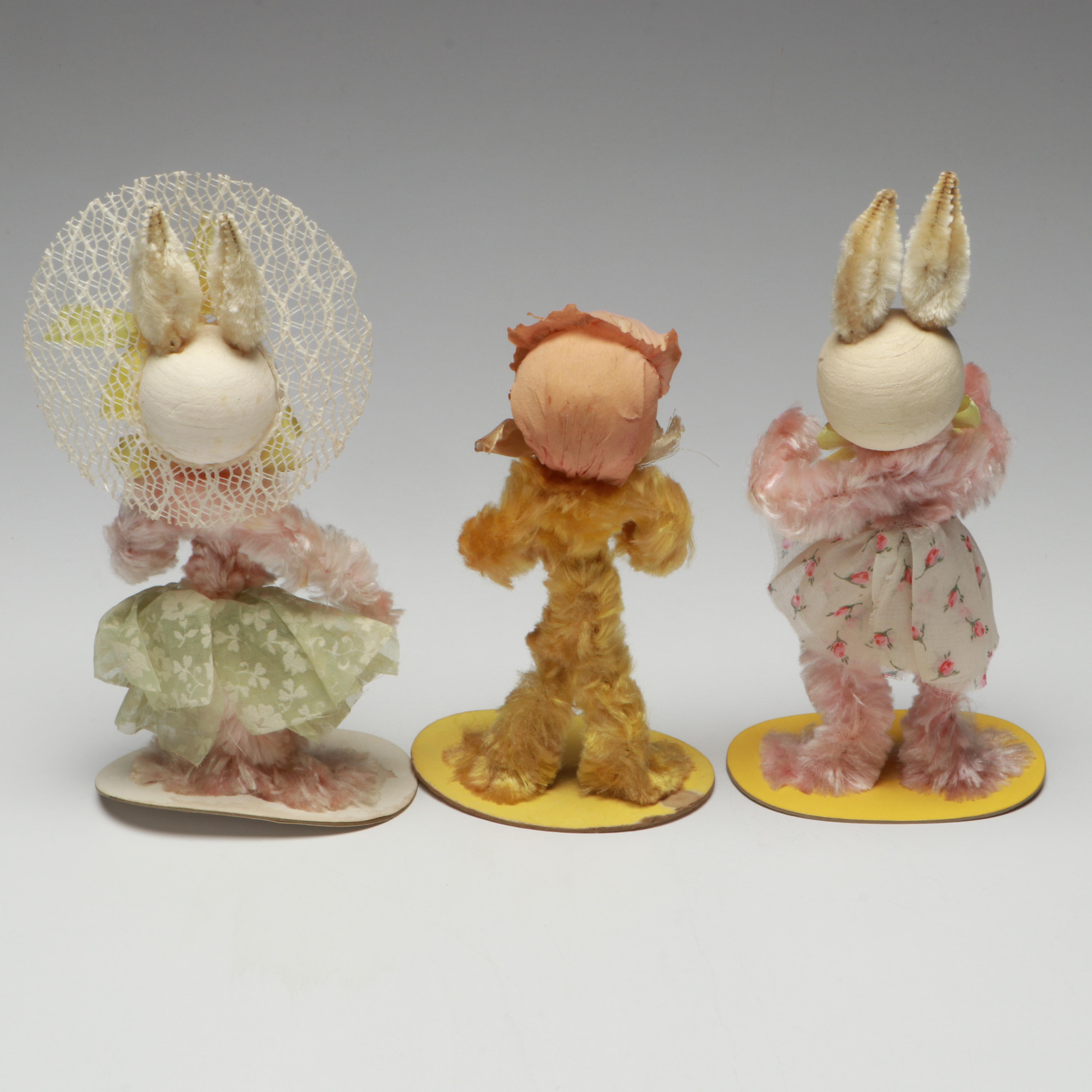 Vintage Handcrafted Easter Bunny and Chick Figurines, Mid-20th Century
