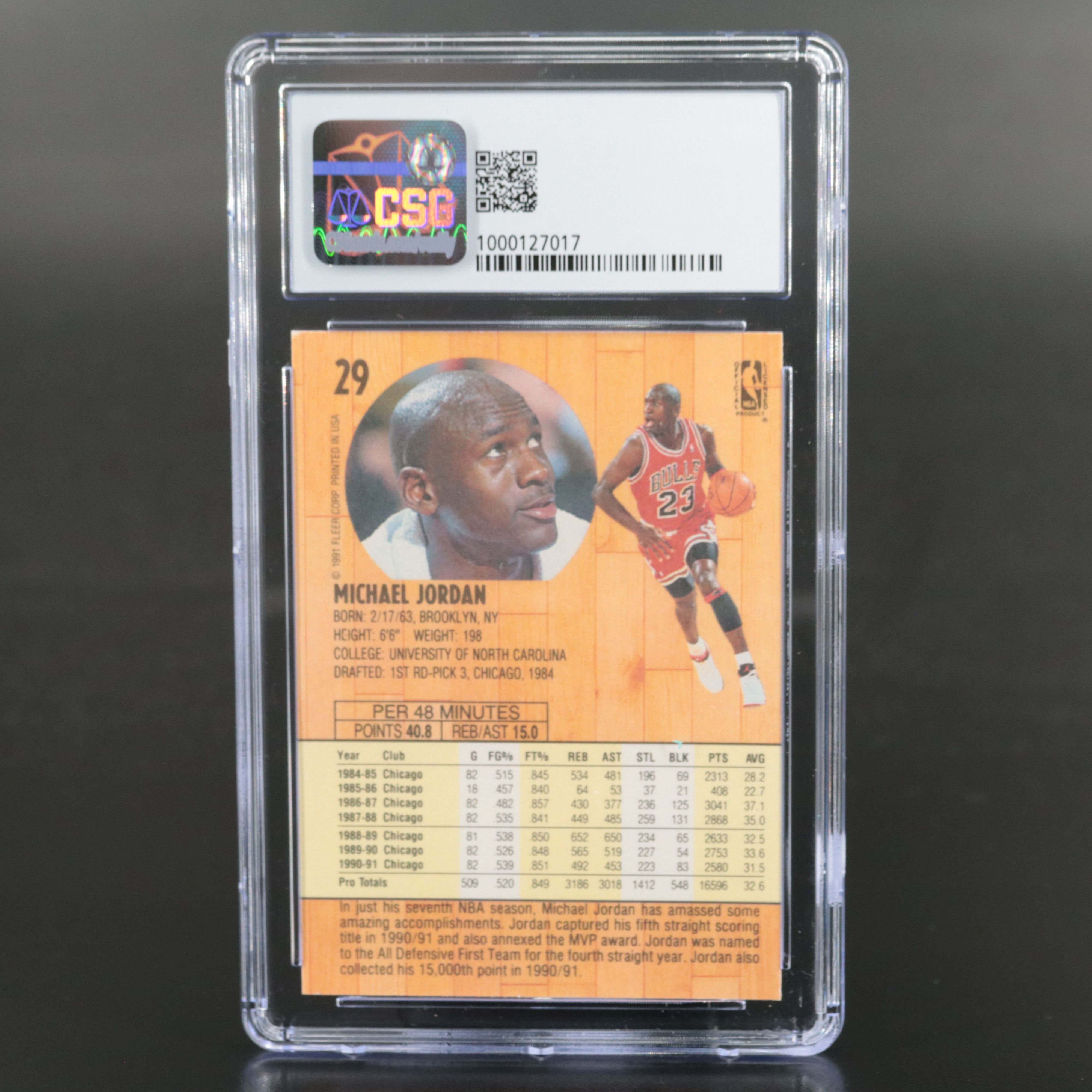 1991-92 Fleer Michael Jordan Chicago Bulls Basketball Card Graded CSG 9