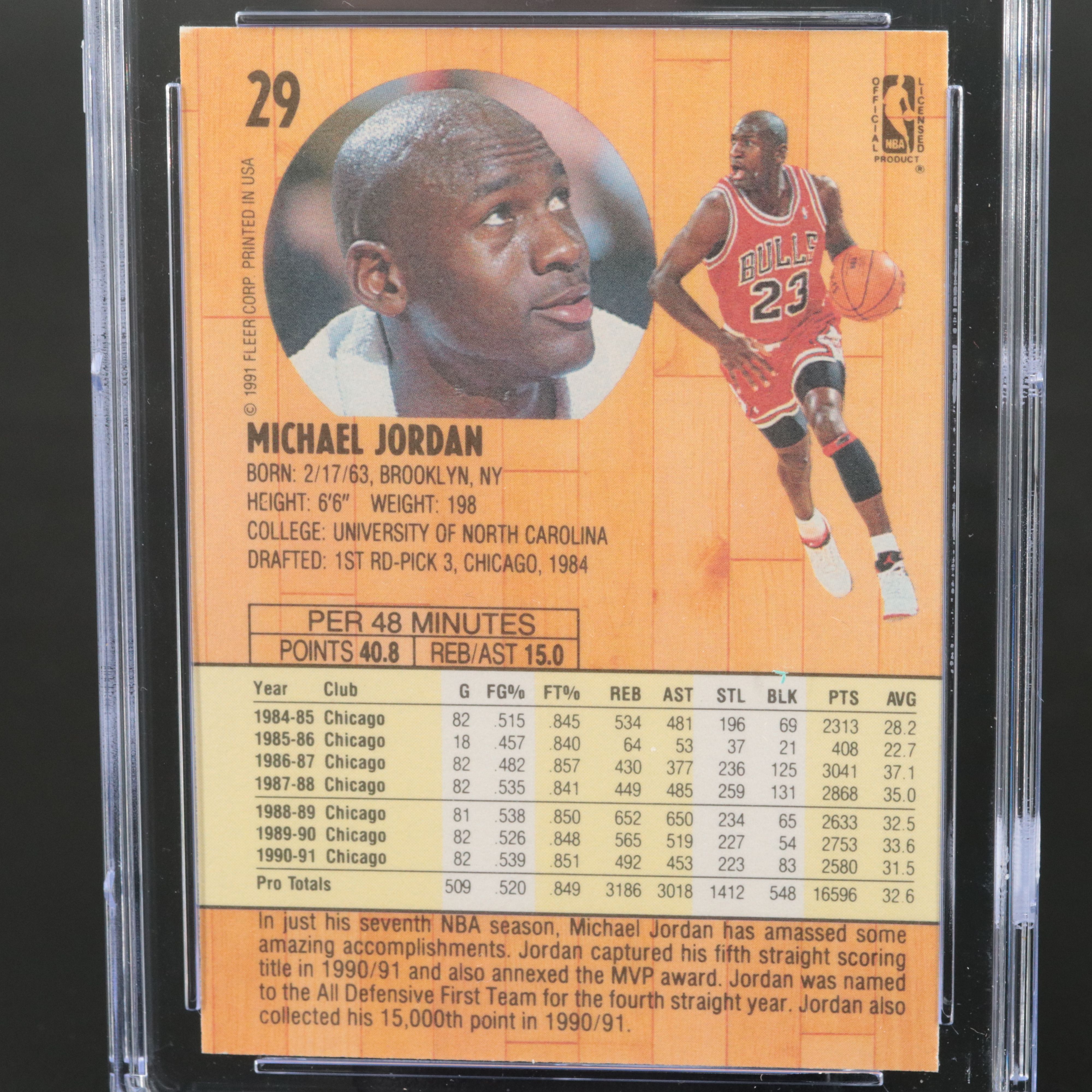 1991-92 Fleer Michael Jordan Chicago Bulls Basketball Card Graded CSG 9