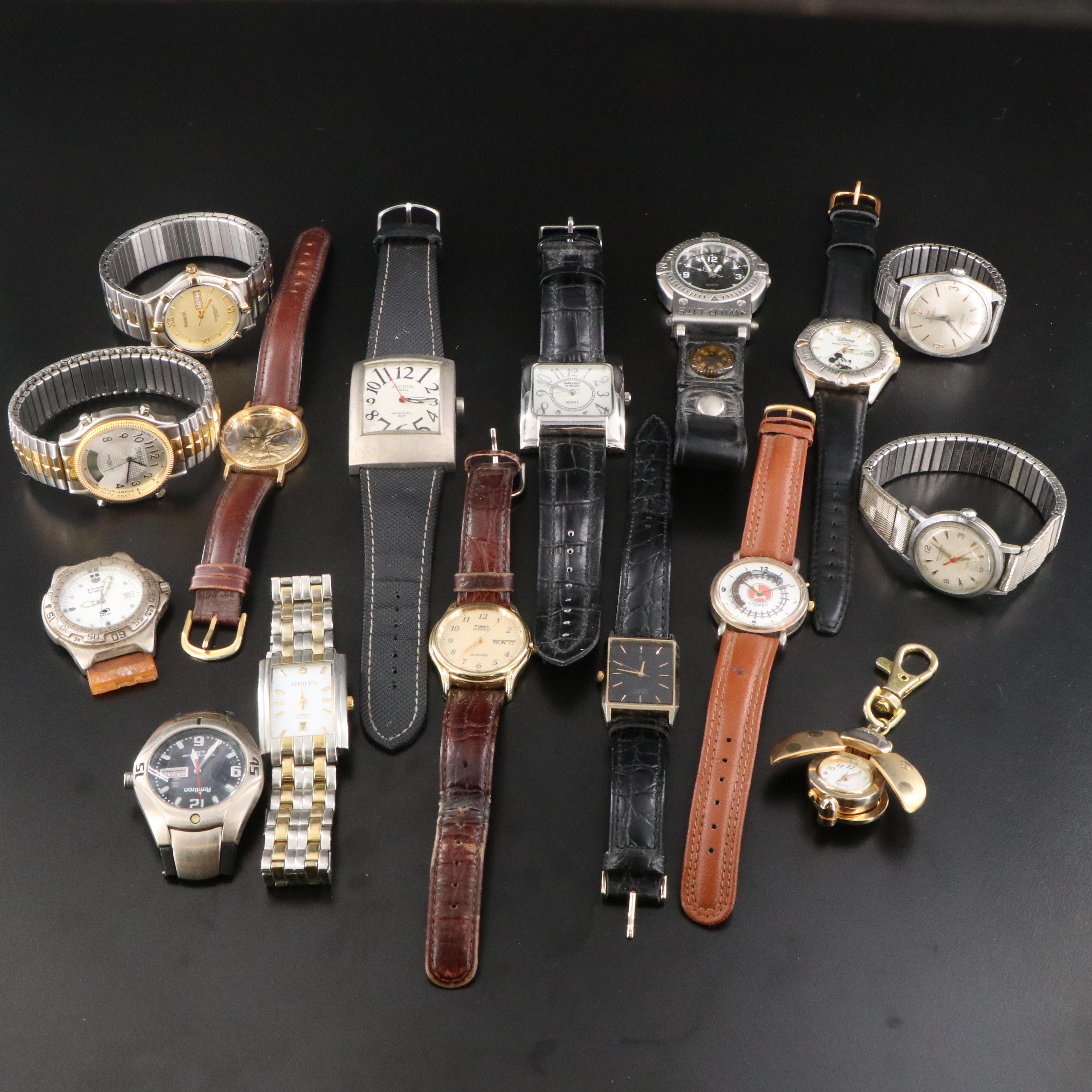 Collection of Quartz and Stem Wind Watches Featuring Lionel, Disney and Fossil