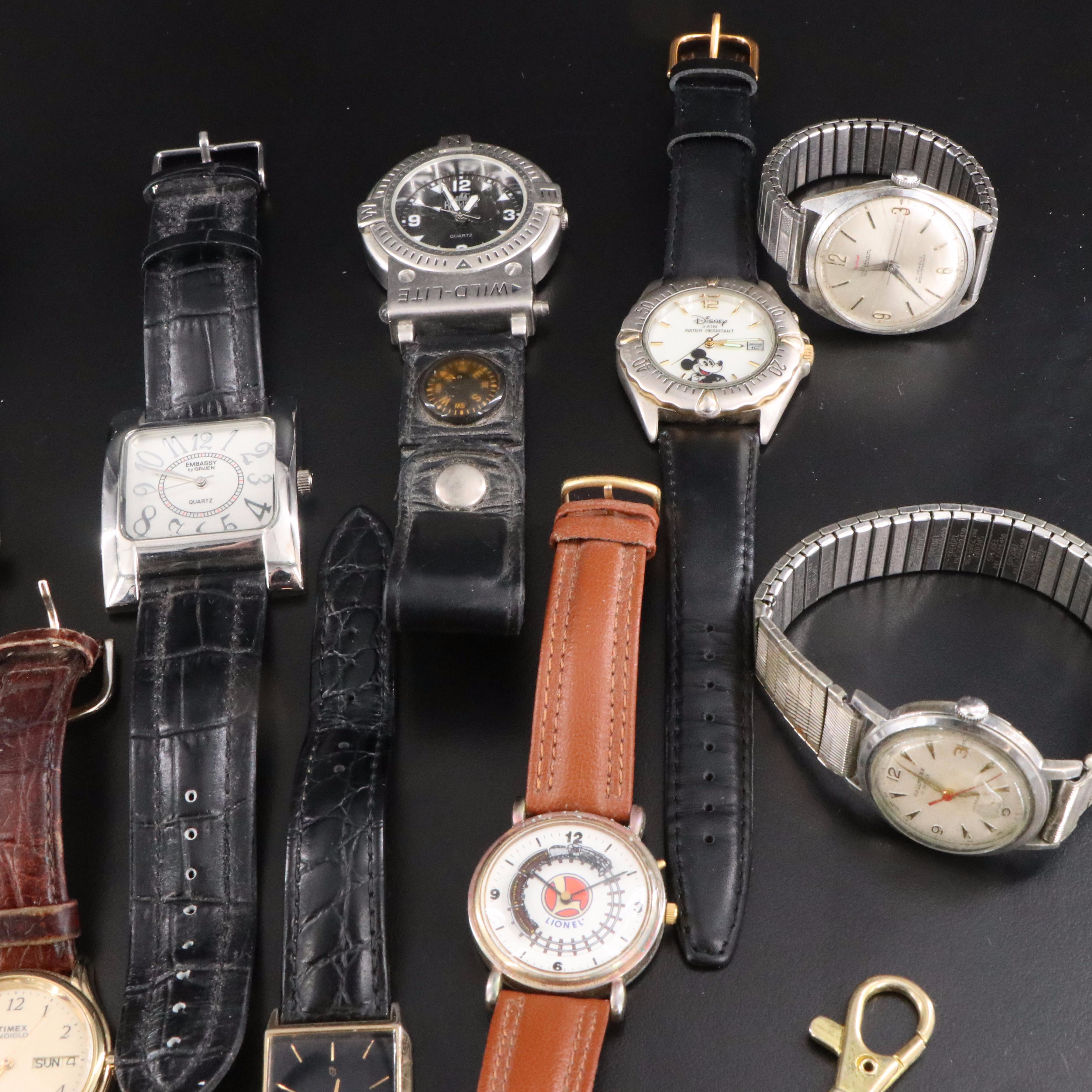 Collection of Quartz and Stem Wind Watches Featuring Lionel, Disney and Fossil
