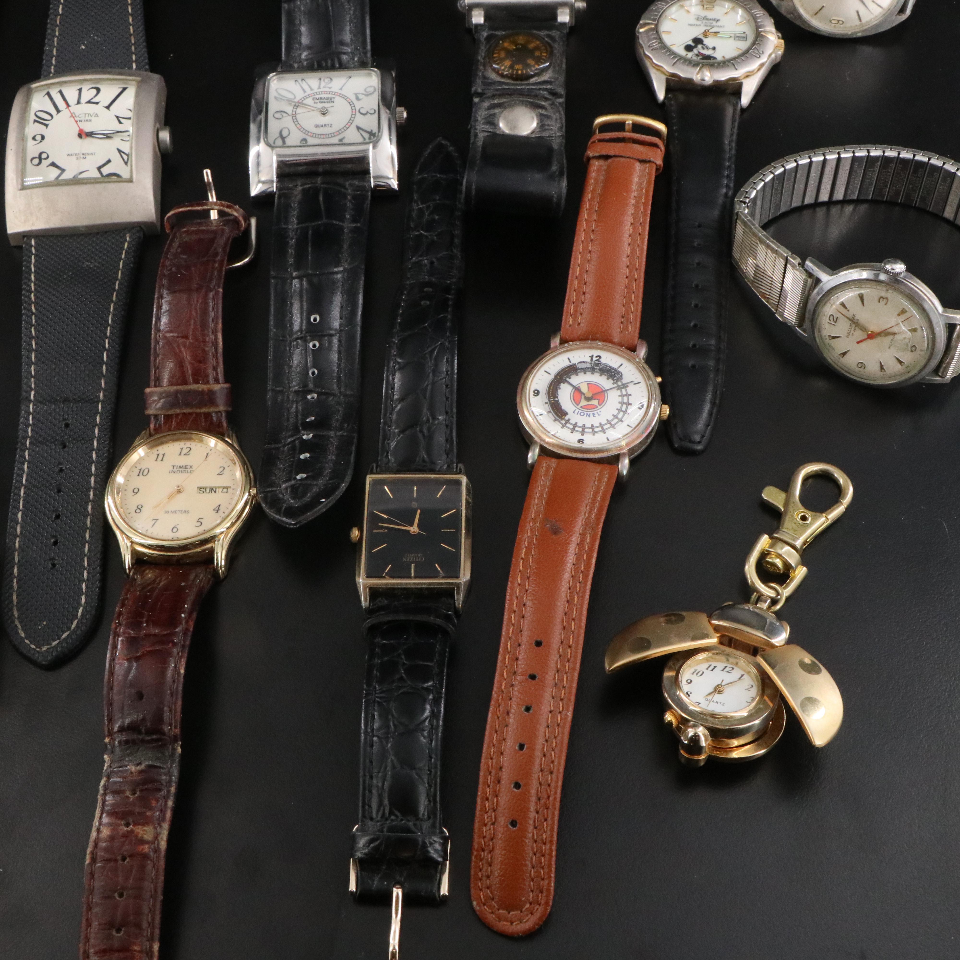 Collection of Quartz and Stem Wind Watches Featuring Lionel, Disney and Fossil