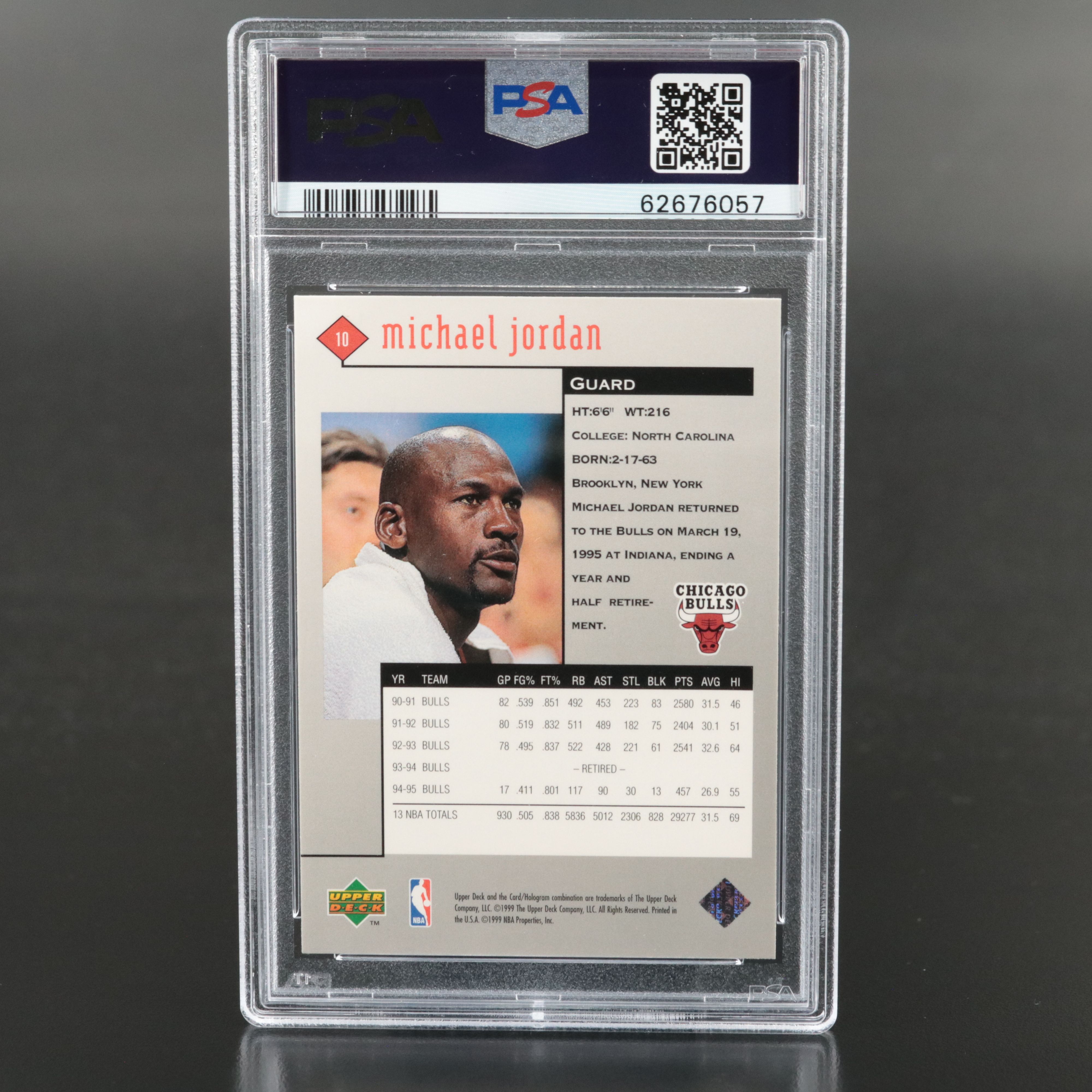 1998 Upper Deck Black Diamond Michael Jordan Basketball Card Graded PSA 9