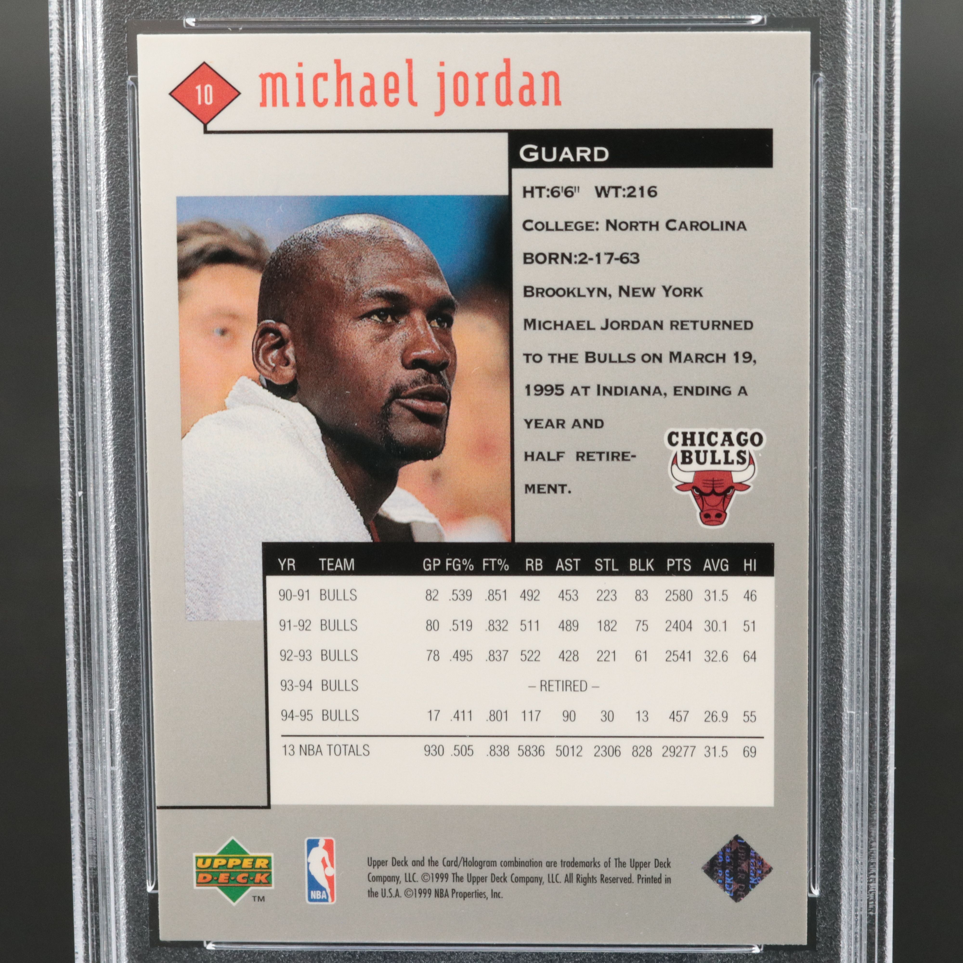 1998 Upper Deck Black Diamond Michael Jordan Basketball Card Graded PSA 9
