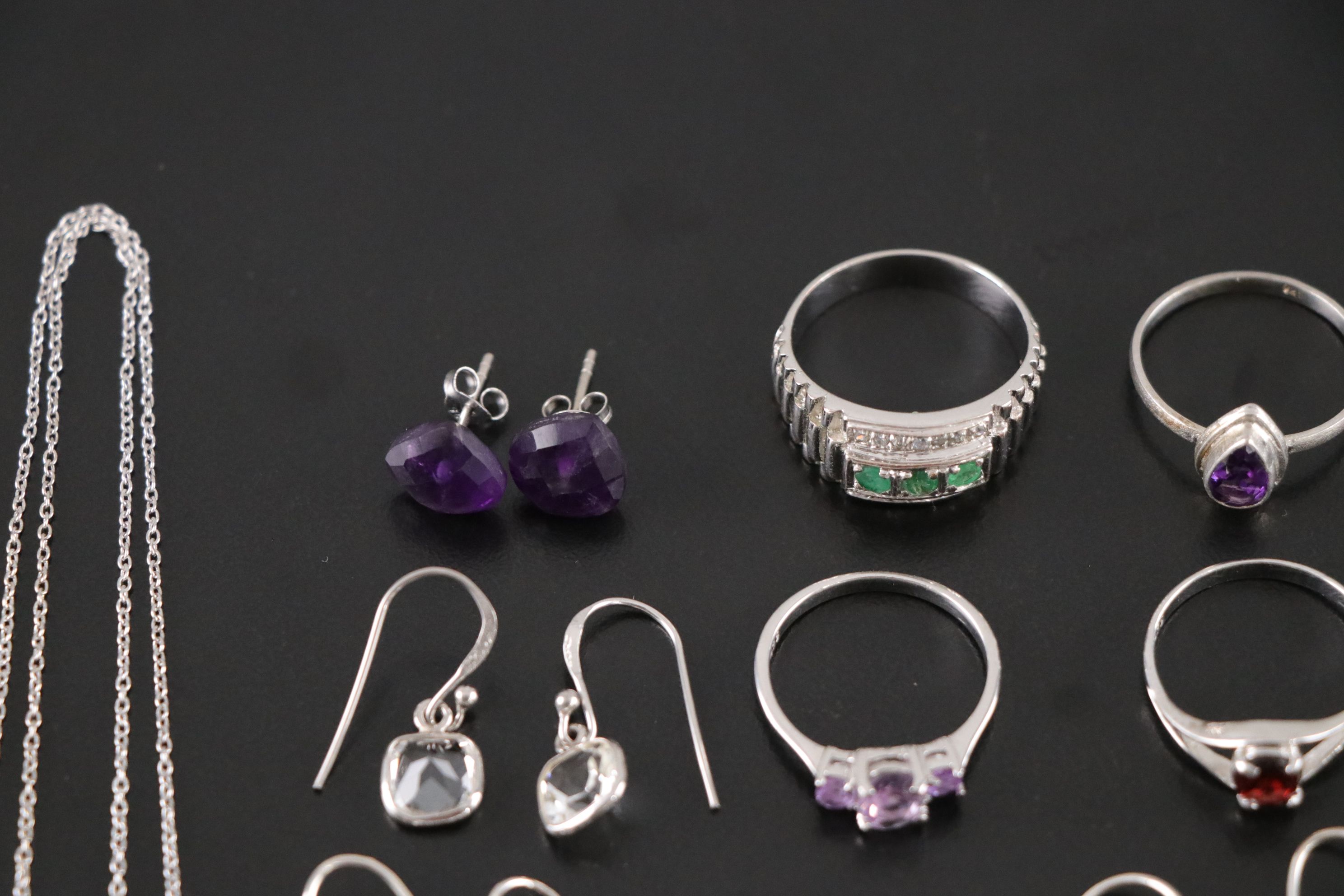 14 Assorted Sterling Silver Rings, Necklaces and Earrings