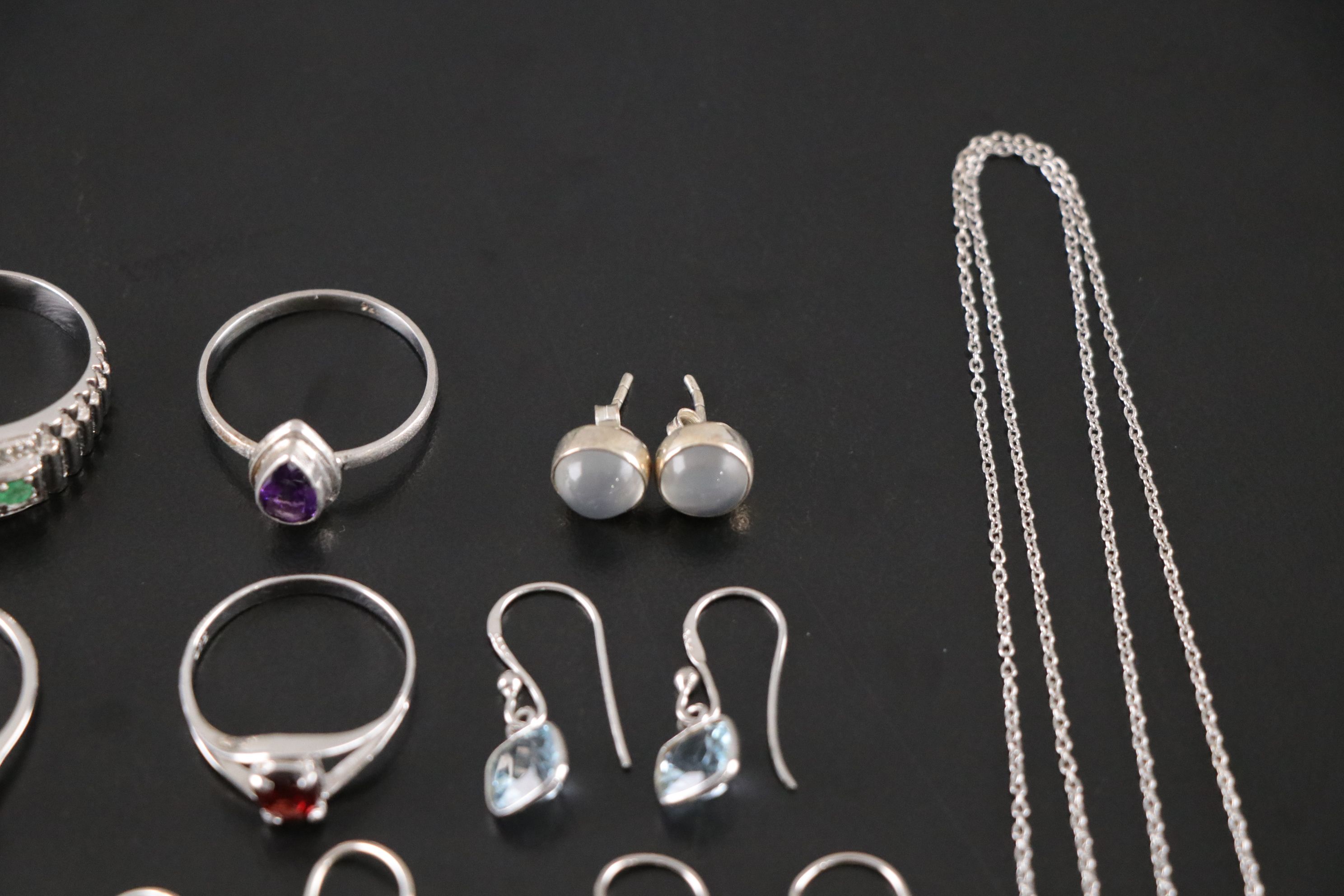 14 Assorted Sterling Silver Rings, Necklaces and Earrings