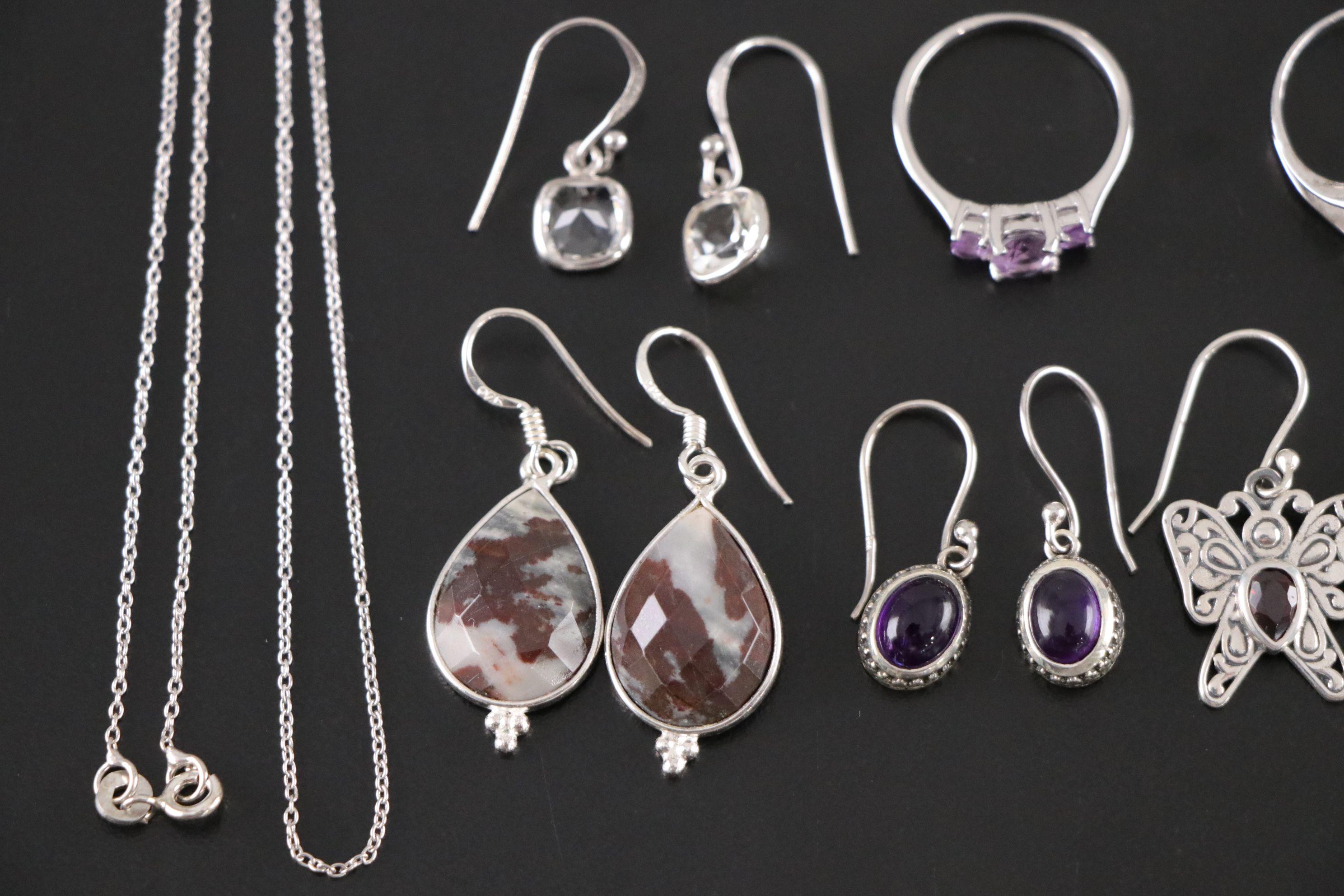 14 Assorted Sterling Silver Rings, Necklaces and Earrings