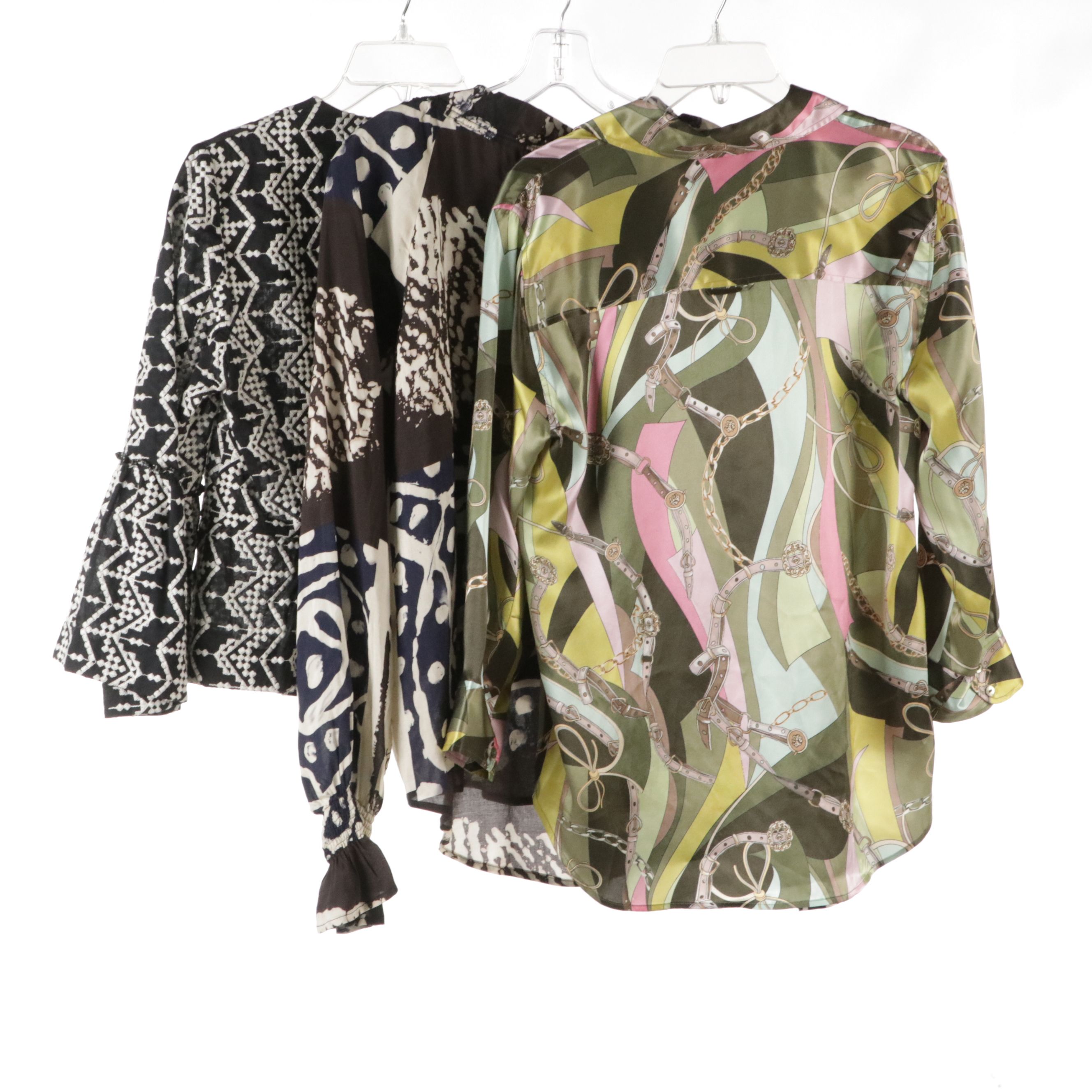 L'Agence Printed Silk Blouse, Zara Embroidered Jacket & Finley "Candace" Blouse