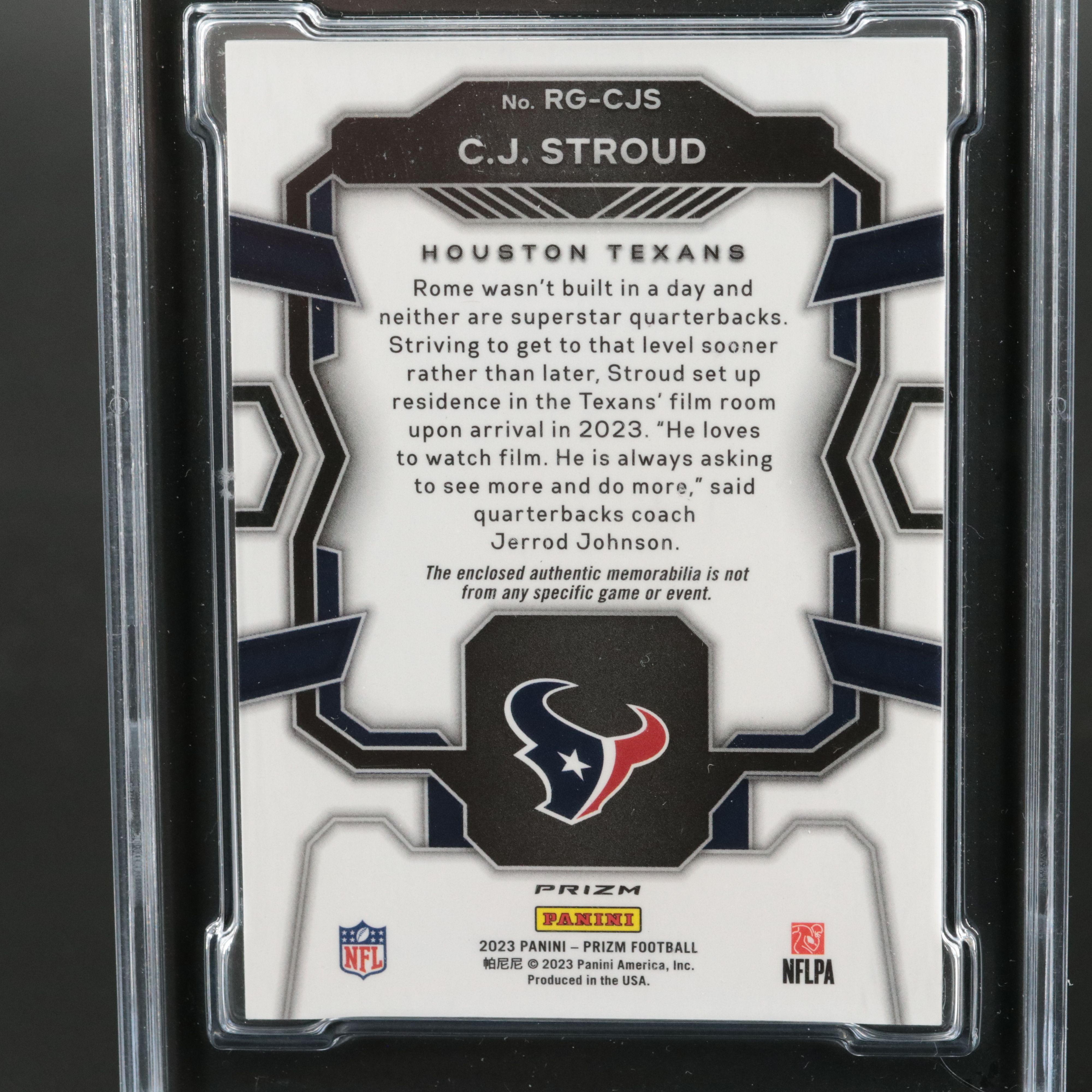 2023 Prizm C.J. Stroud Rookie Gear Relic Football Card Graded SGC 10
