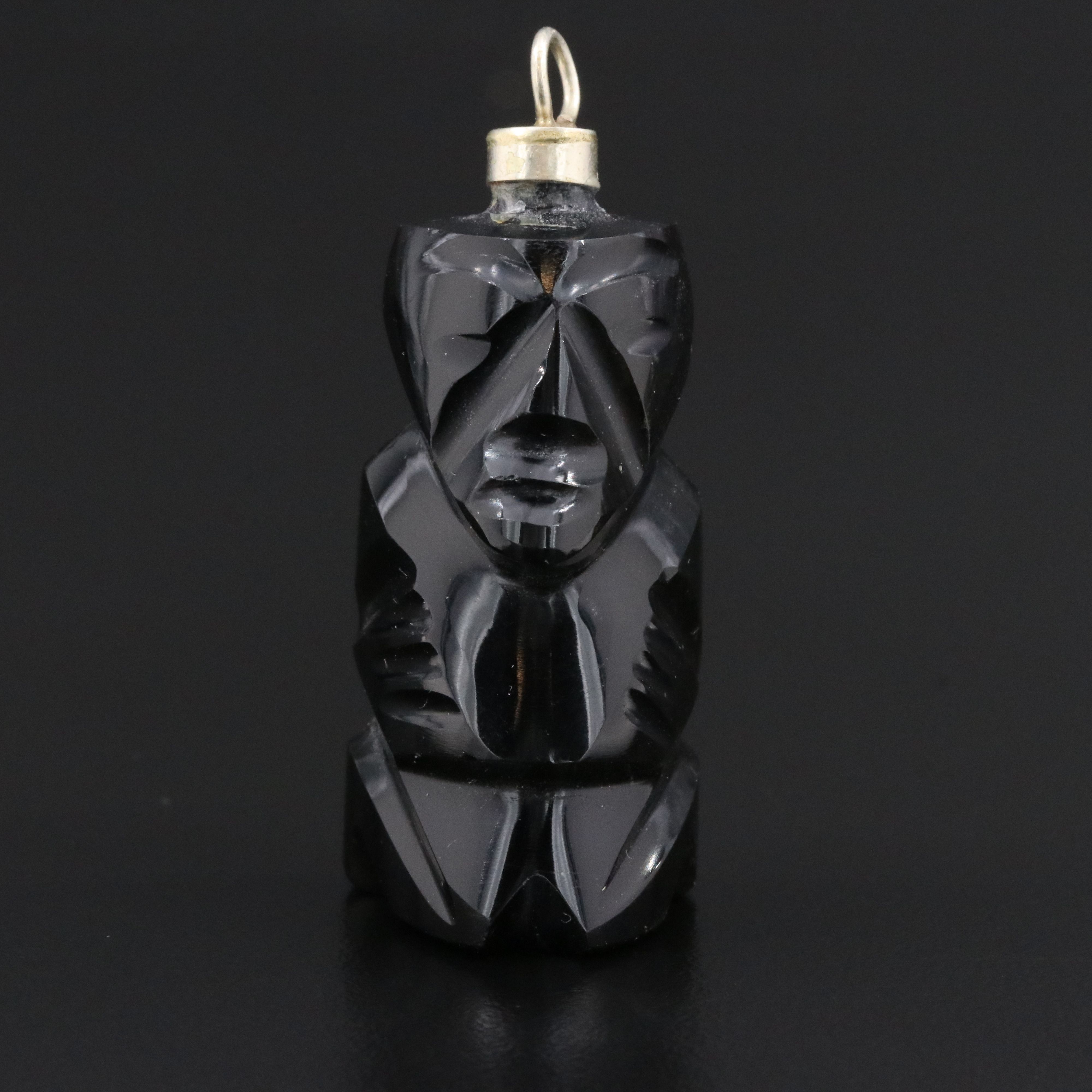Carved Obsidian Totem Pendant