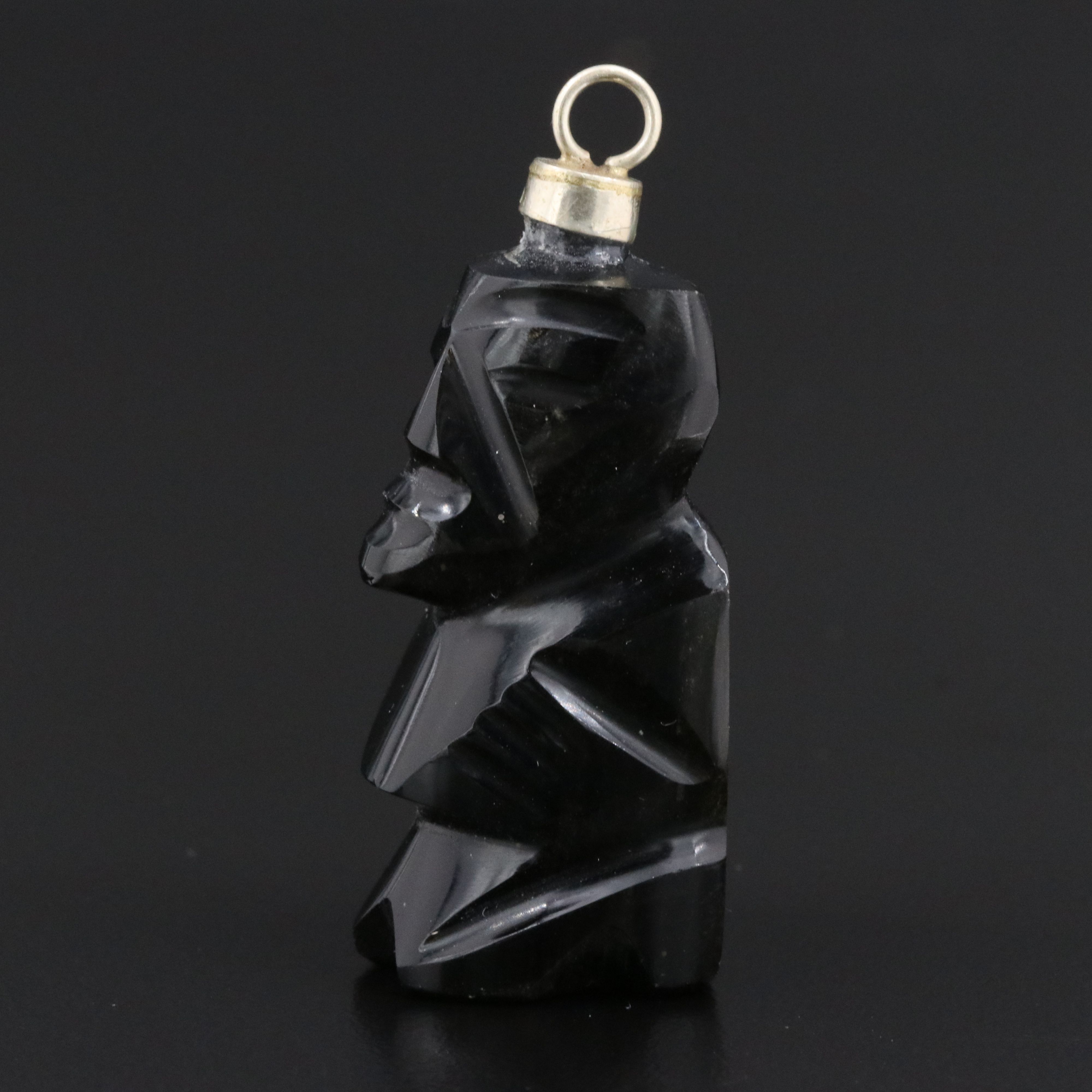 Carved Obsidian Totem Pendant