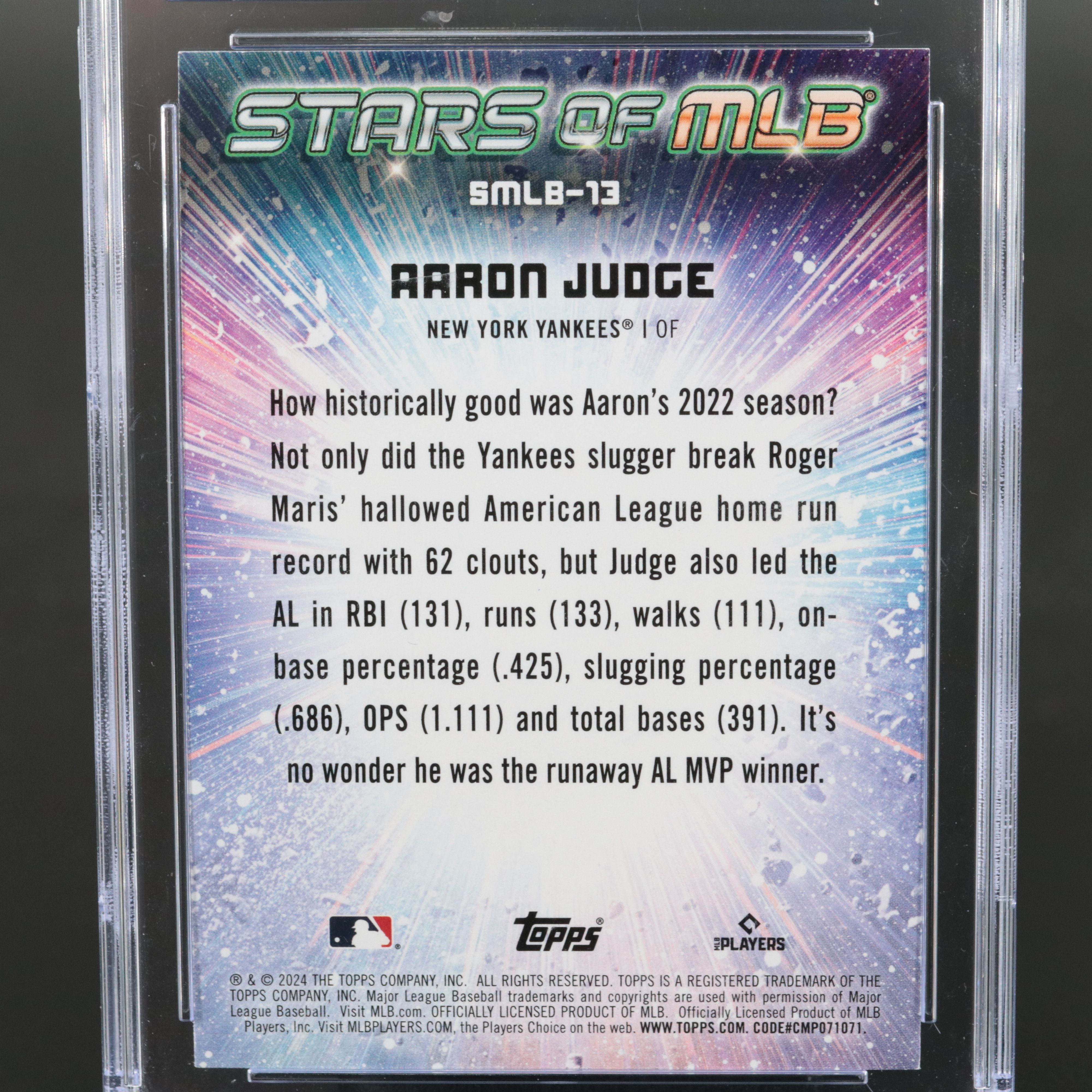 2024 Topps Aaron Judge Stars of MLB New York Yankees Card Graded CGC 10