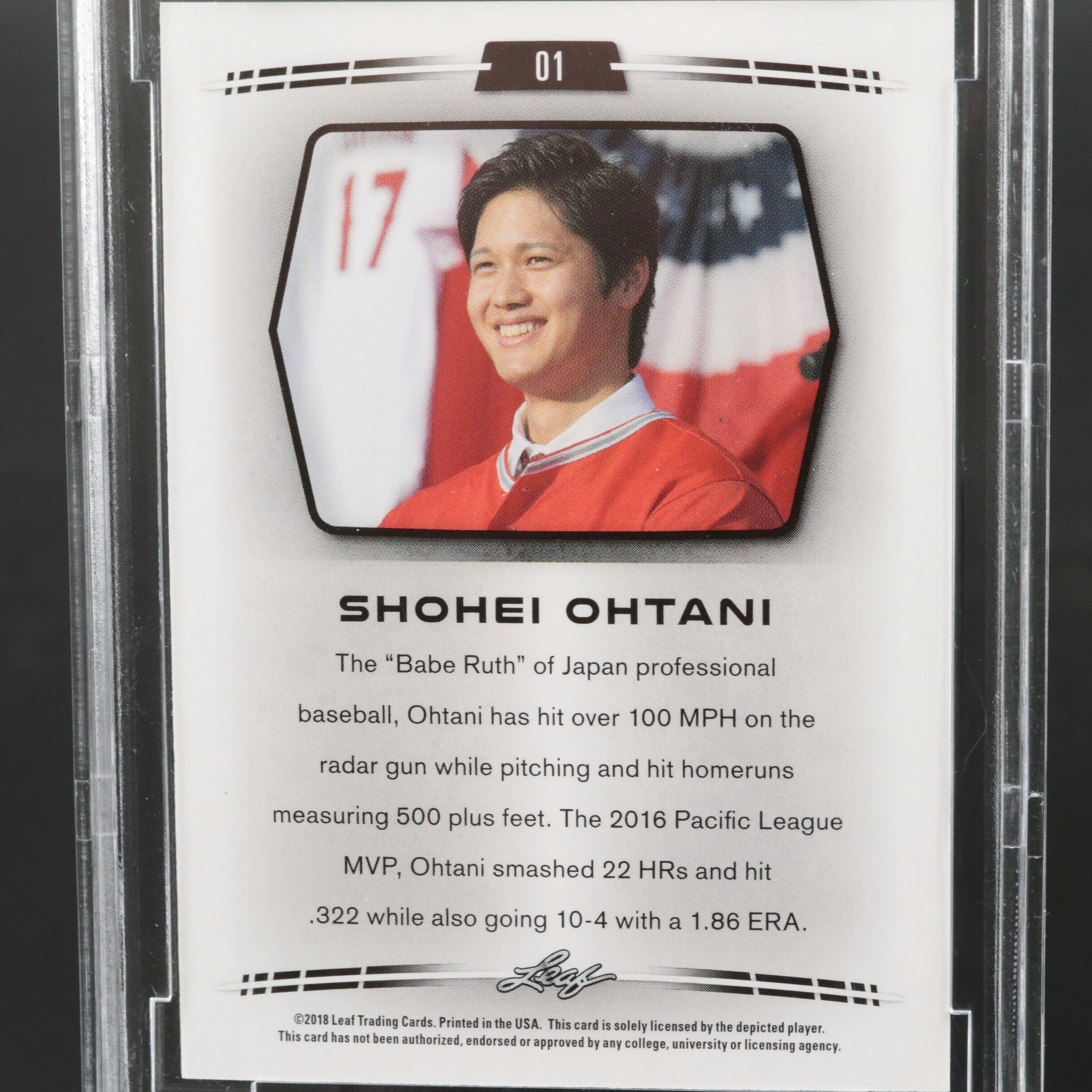 2018 Leaf Shohei Ohtani Rookie Year Baseball Card Graded BCCG 10