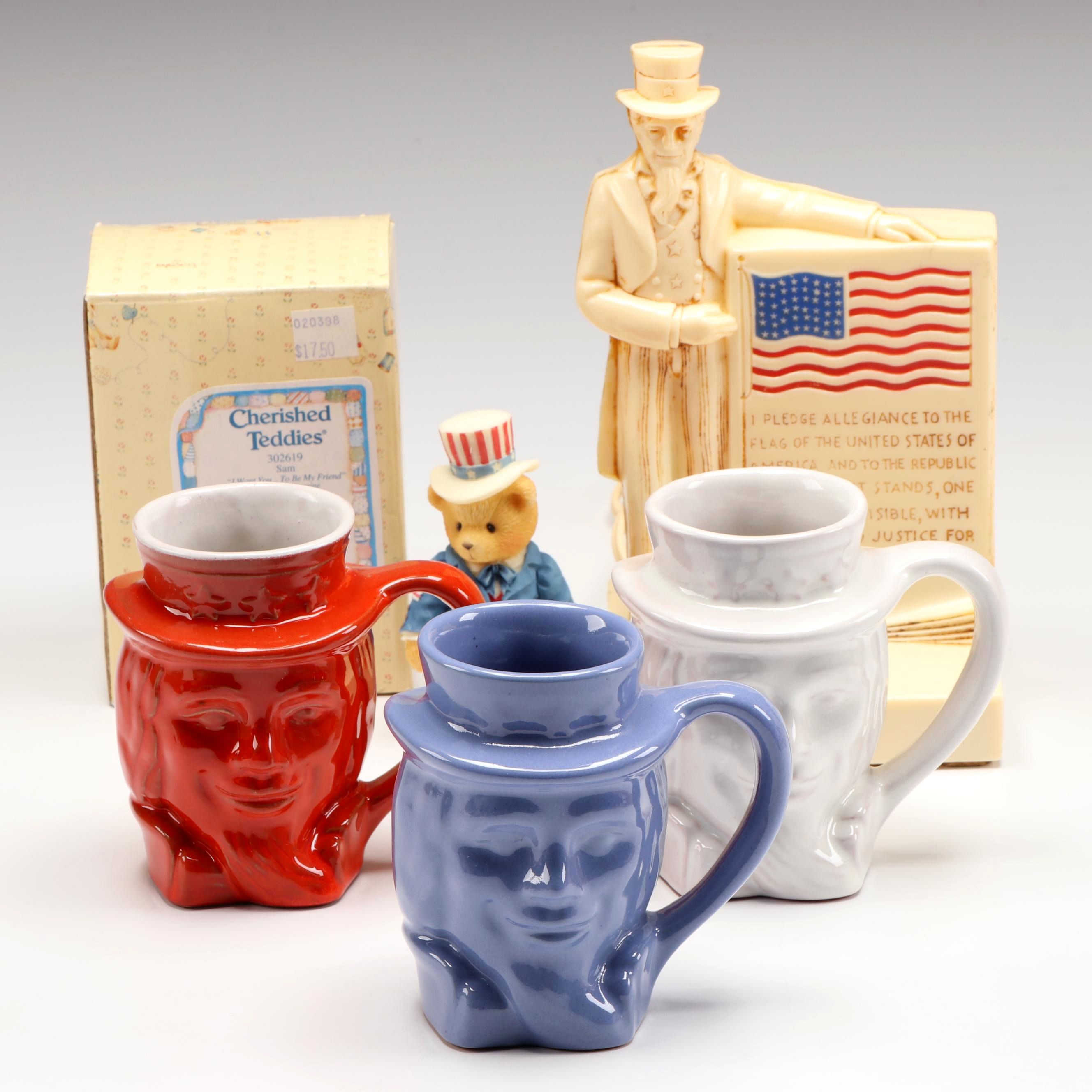 Enesco Cherished Teddies Uncle Sam Resin Figurine with Other Uncle Sam Décor