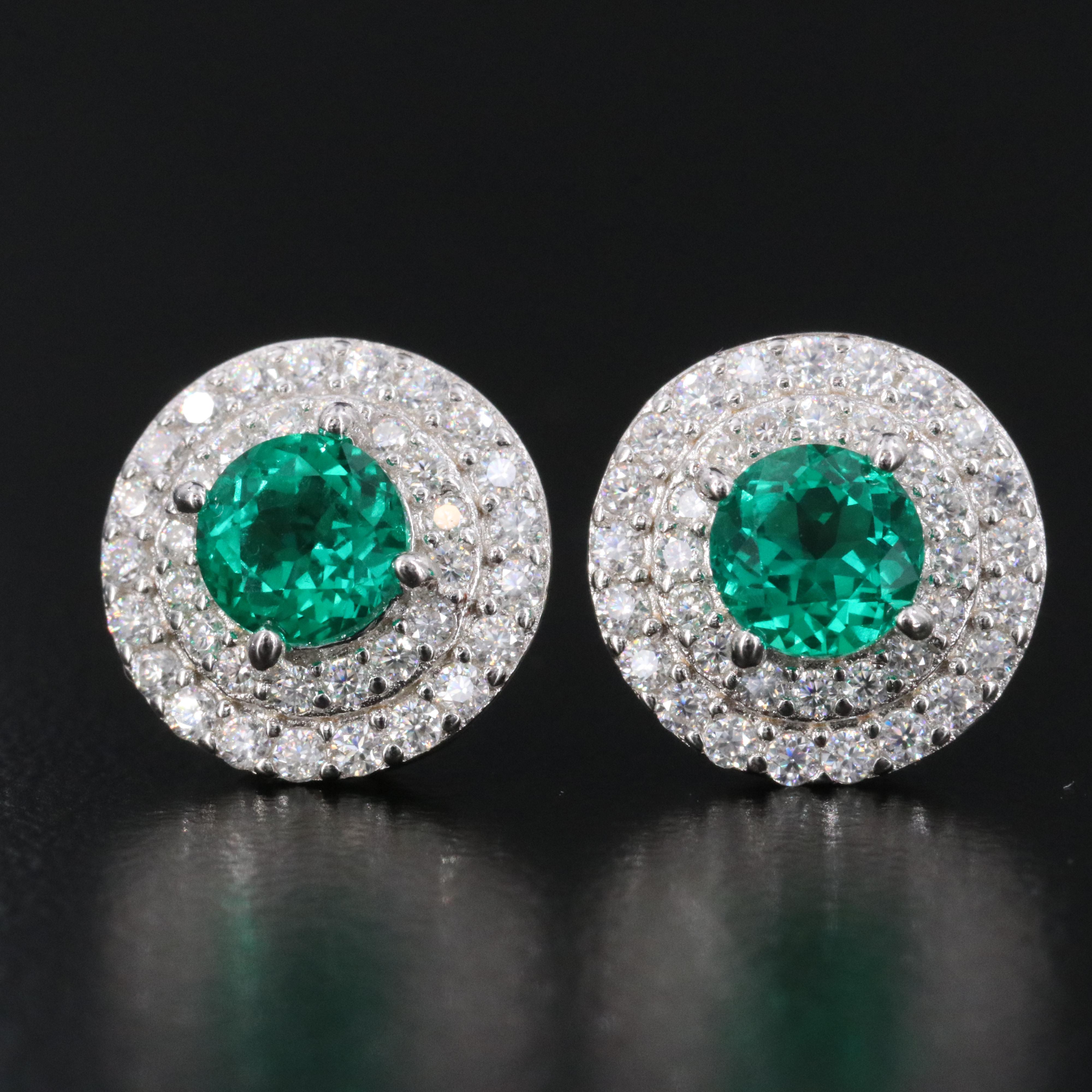Sterling Emerald and Moissanite Earrings