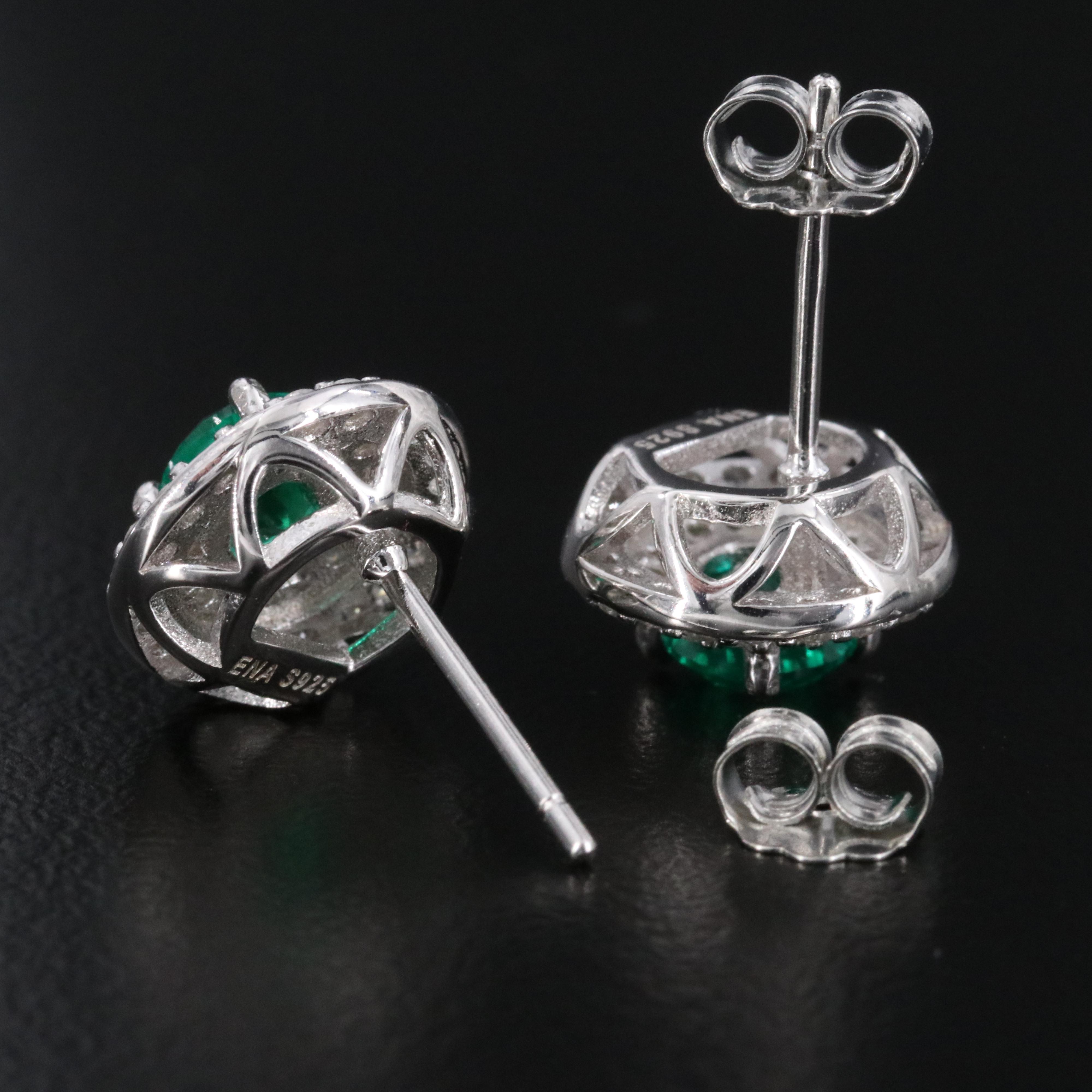 Sterling Emerald and Moissanite Earrings