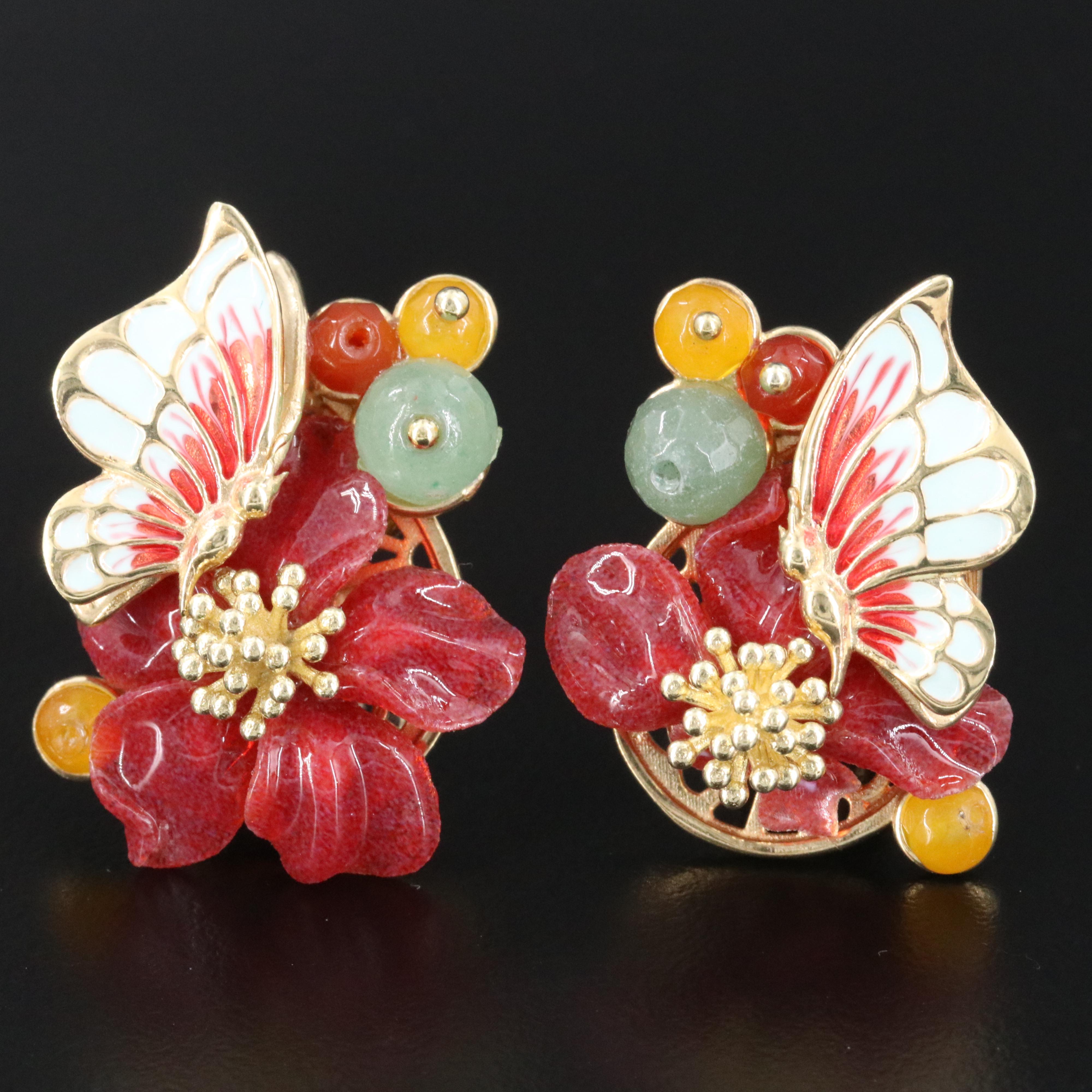 Sterling Butterfly and Flower Earrings
