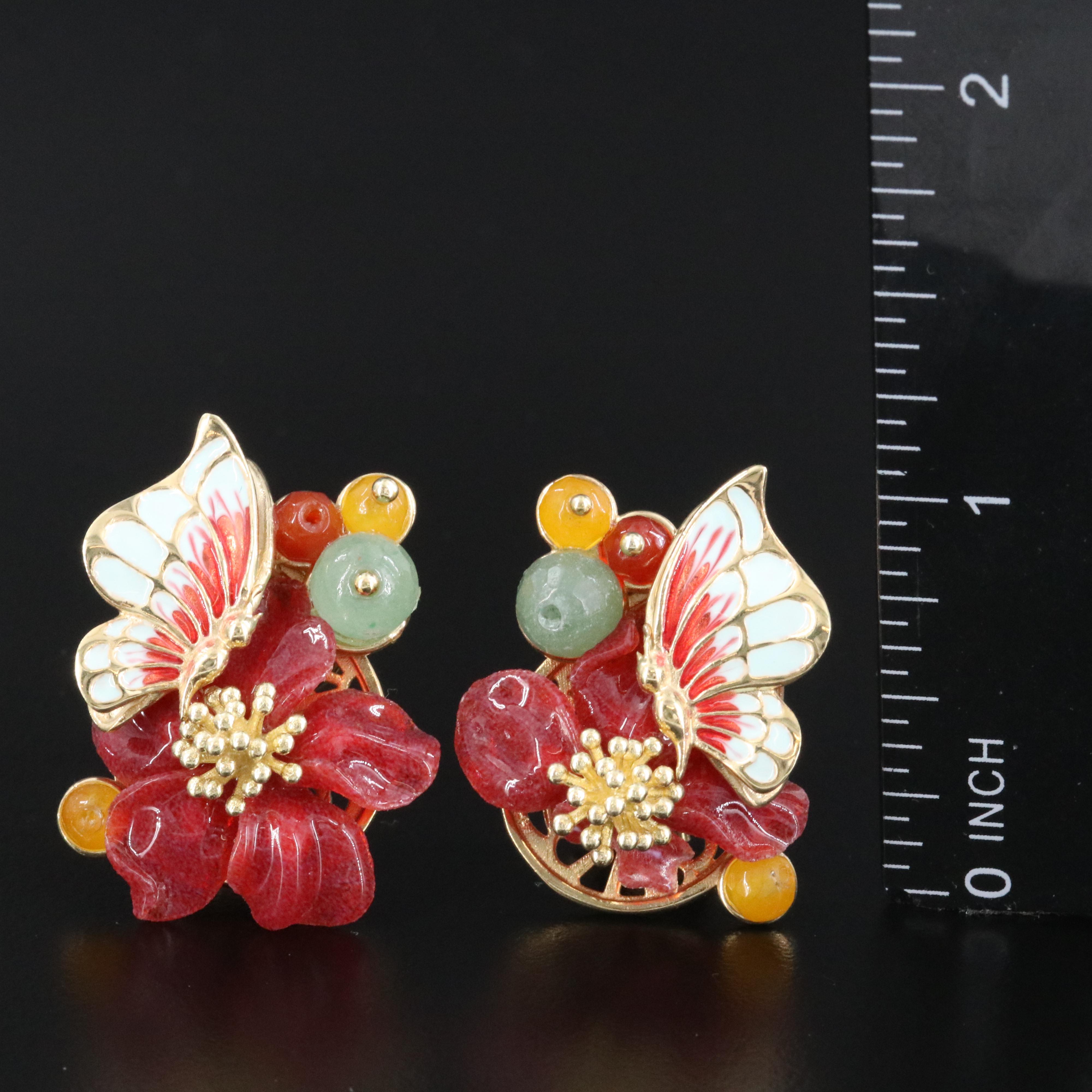 Sterling Butterfly and Flower Earrings
