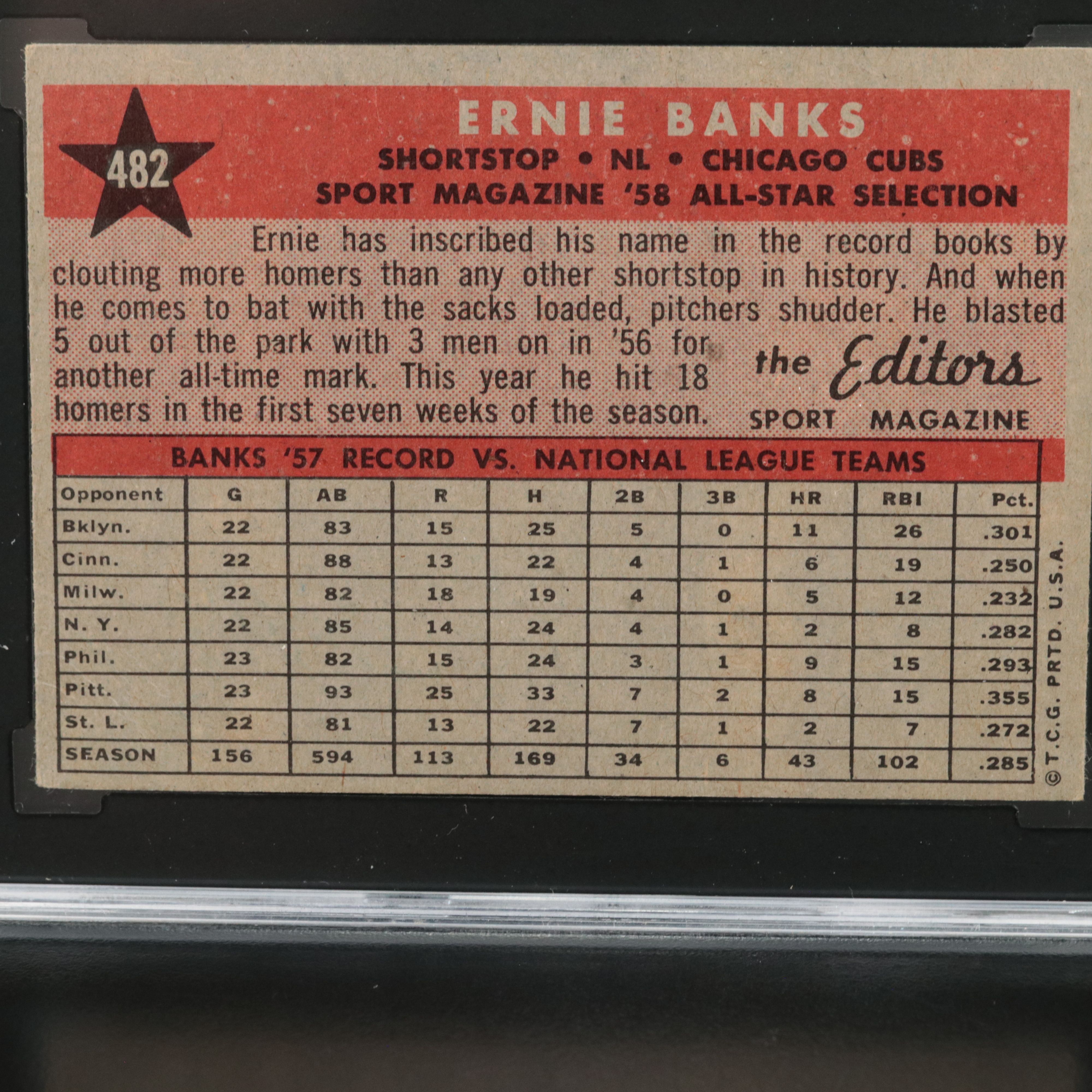 1958 Topps Ernie Banks Chicago Cubs All-Star Baseball Card Graded SGC 3
