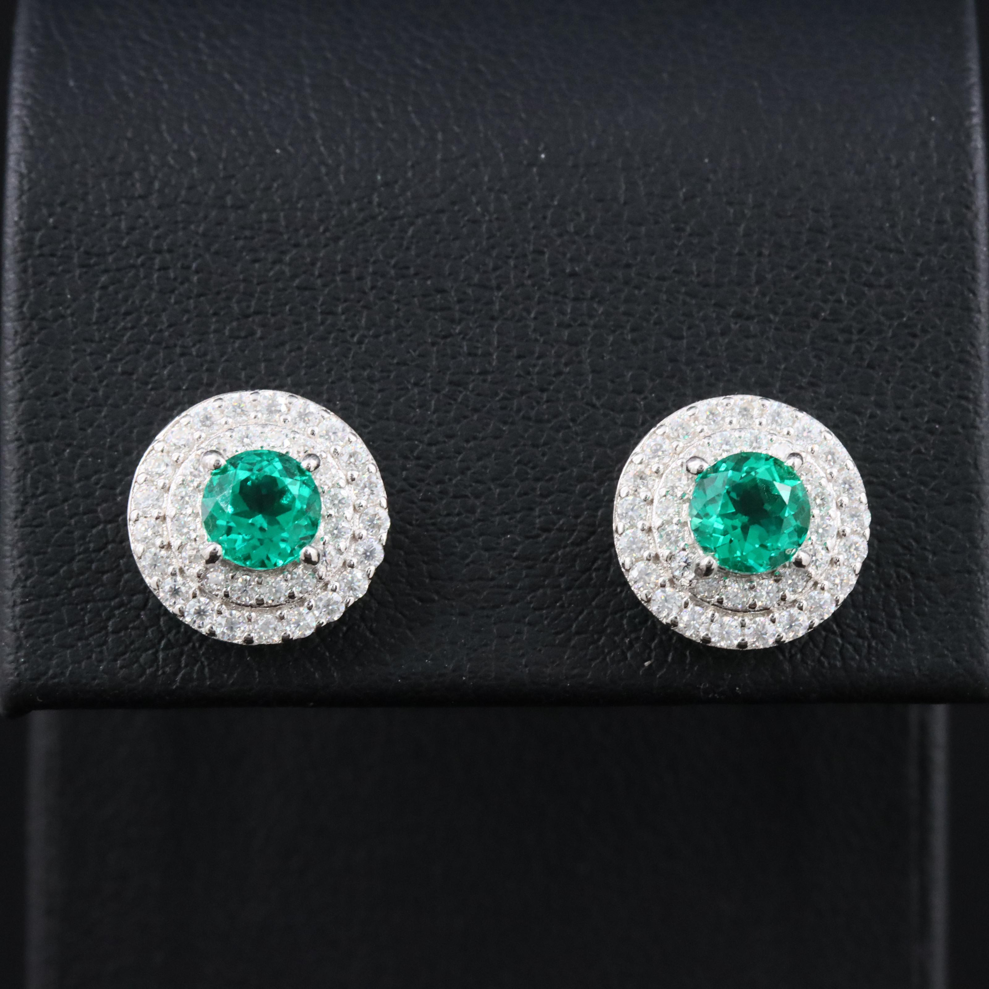 Sterling Emerald and Moissanite Earrings