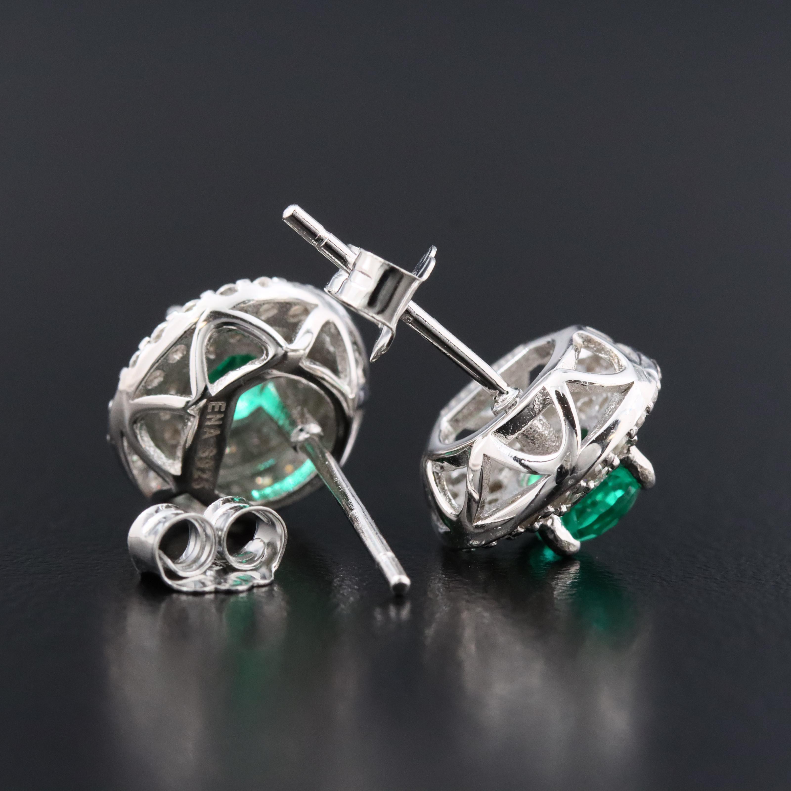 Sterling Emerald and Moissanite Earrings