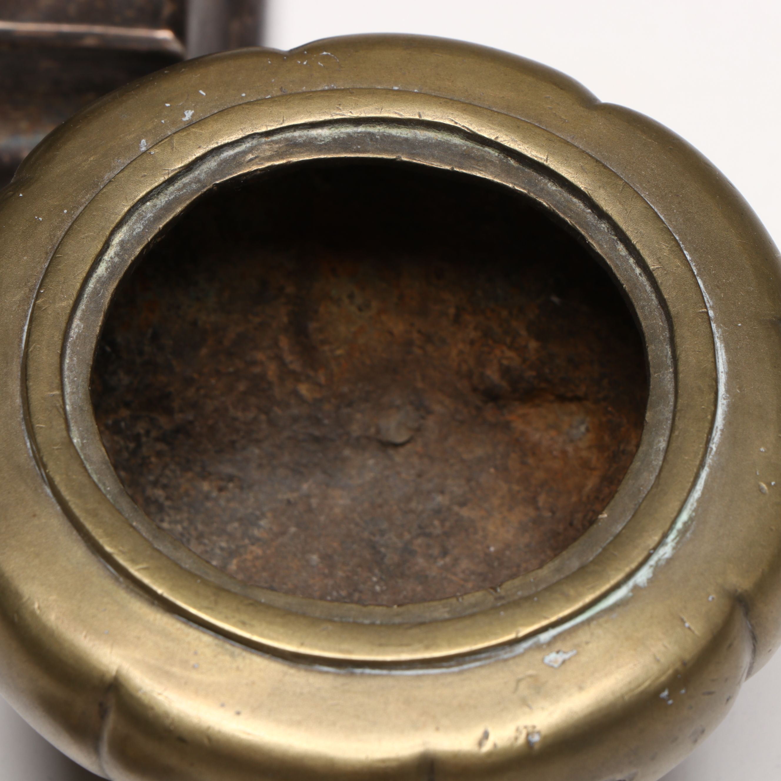 Brass Censer, Gems International Porcelain Box, and Metal Elephant Figurine