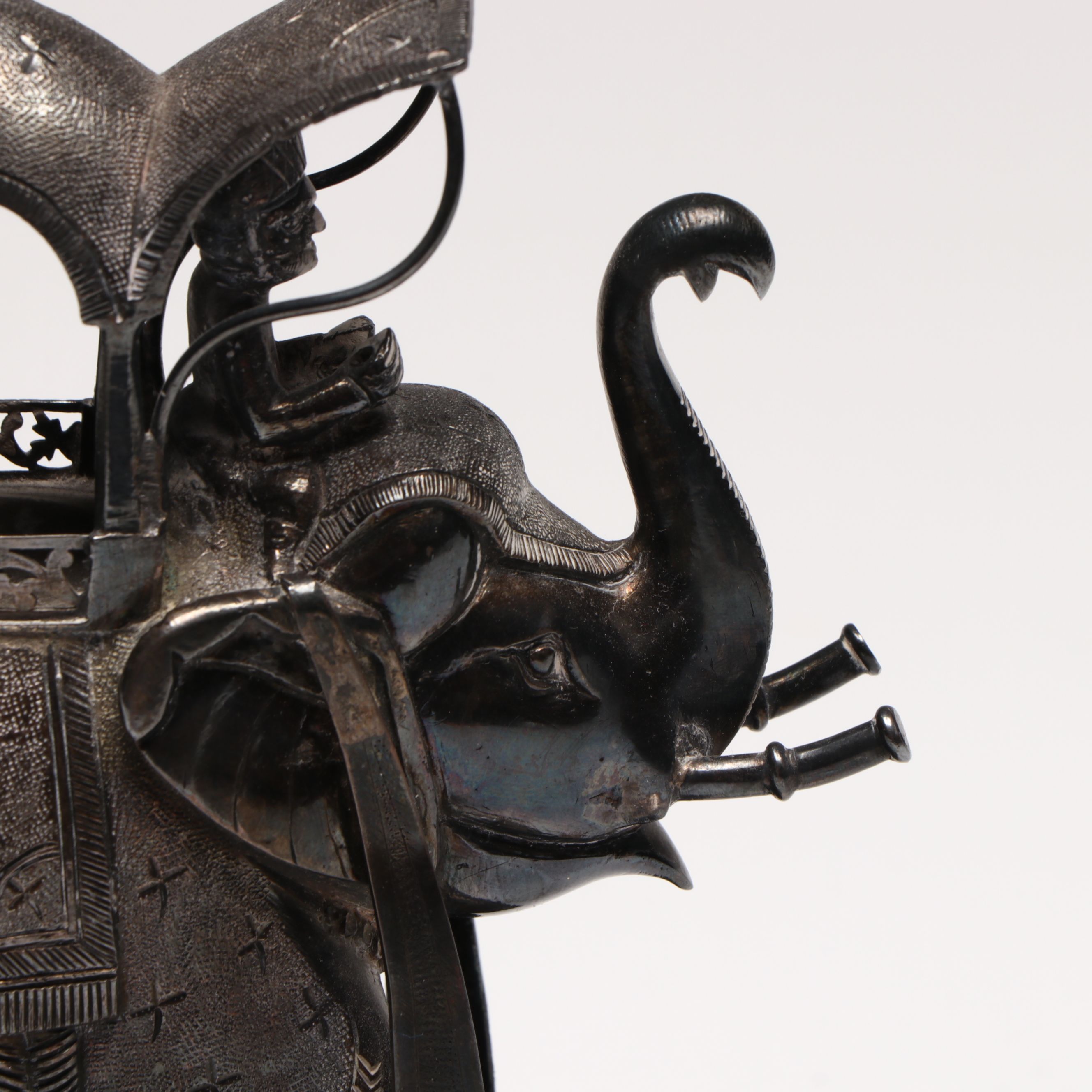 Brass Censer, Gems International Porcelain Box, and Metal Elephant Figurine